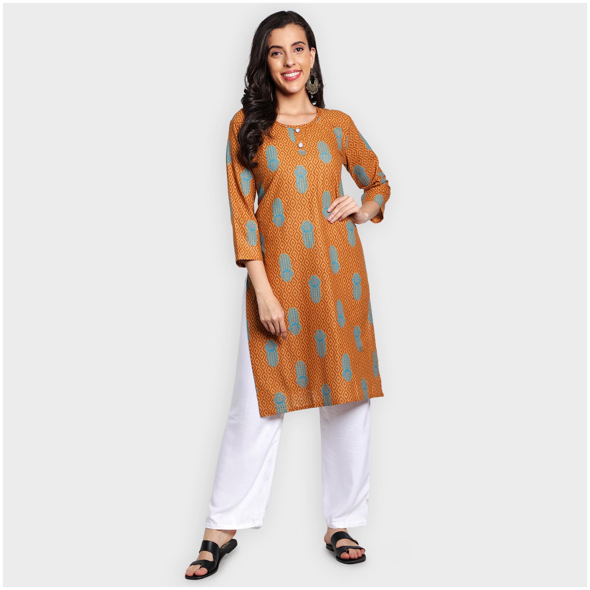 

toshani Women Brown Printed Straight Kurta