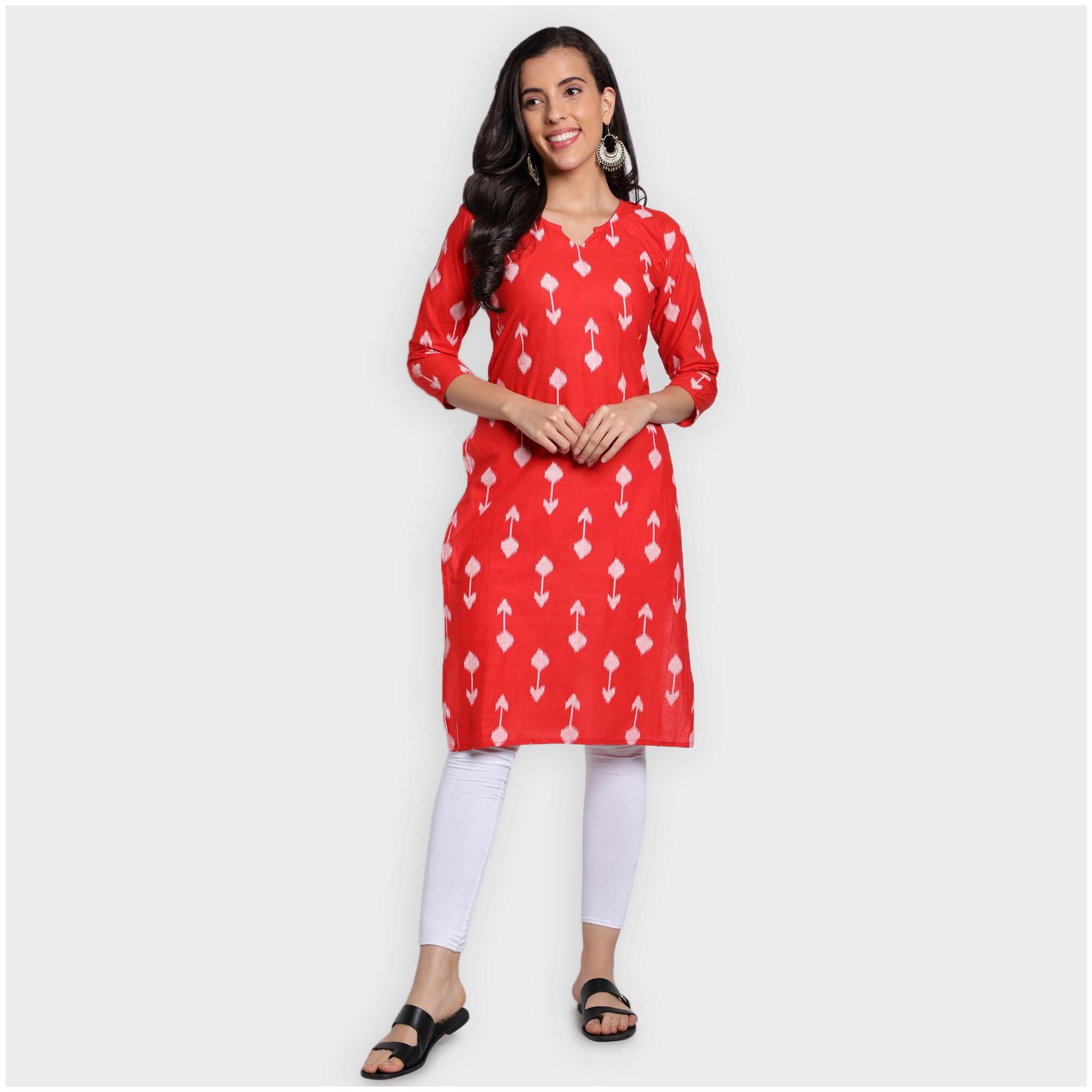 

toshani Women Red Printed Straight Kurta