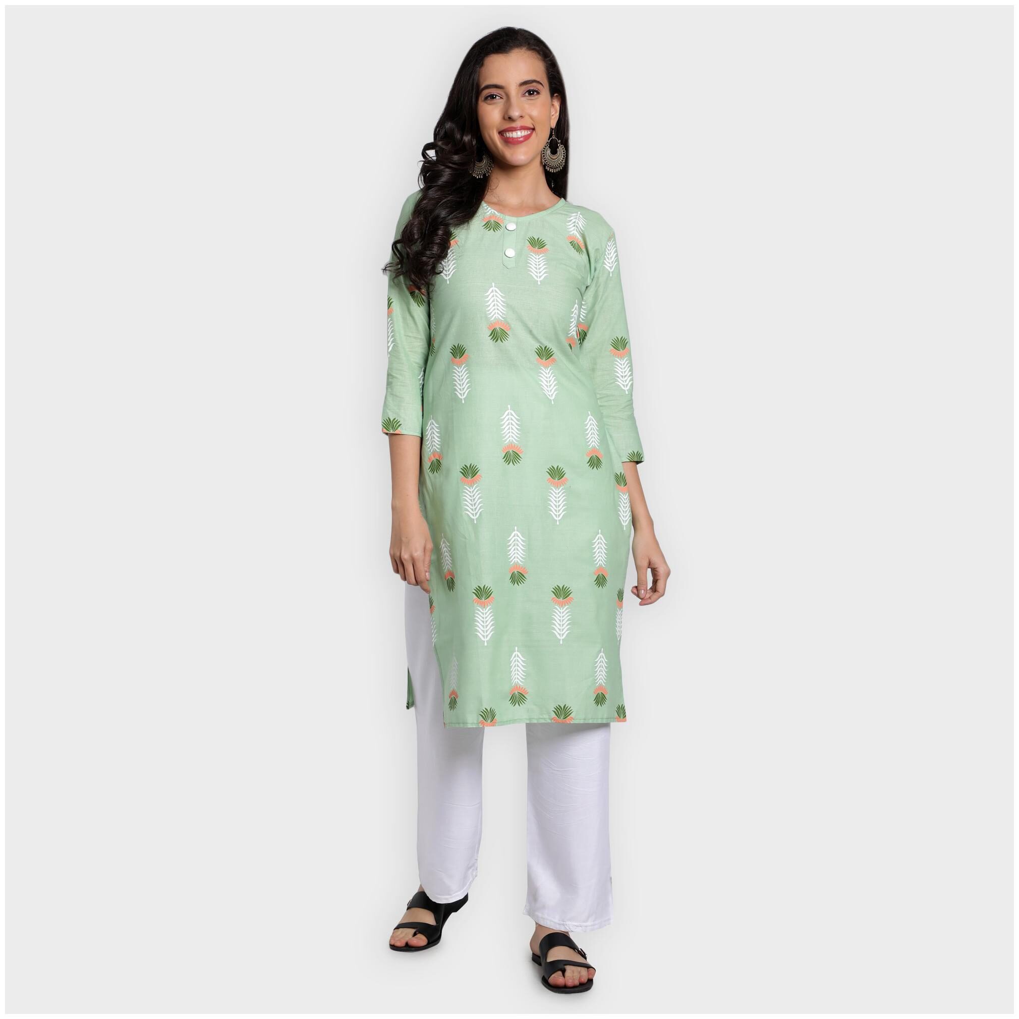 

toshani Women Green Printed Straight Kurta