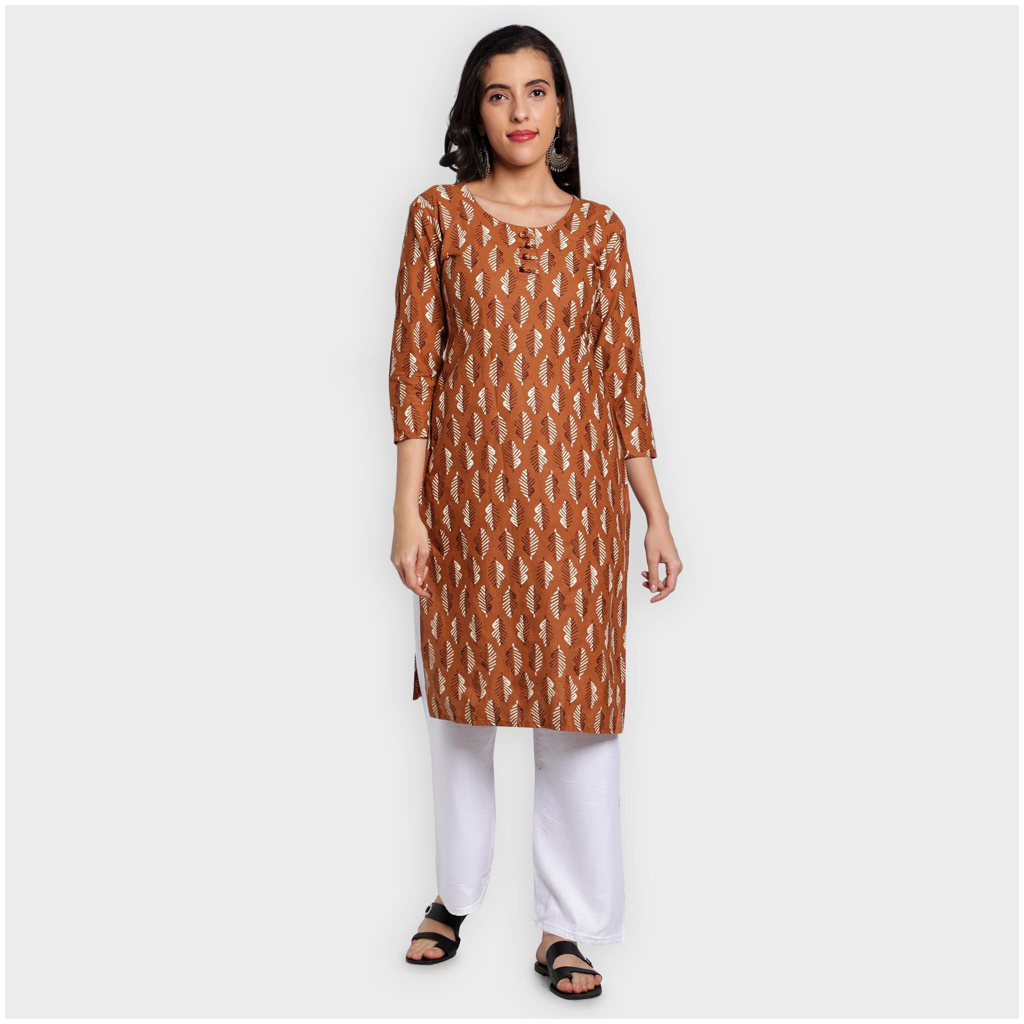 

toshani Women Brown Printed Straight Kurta