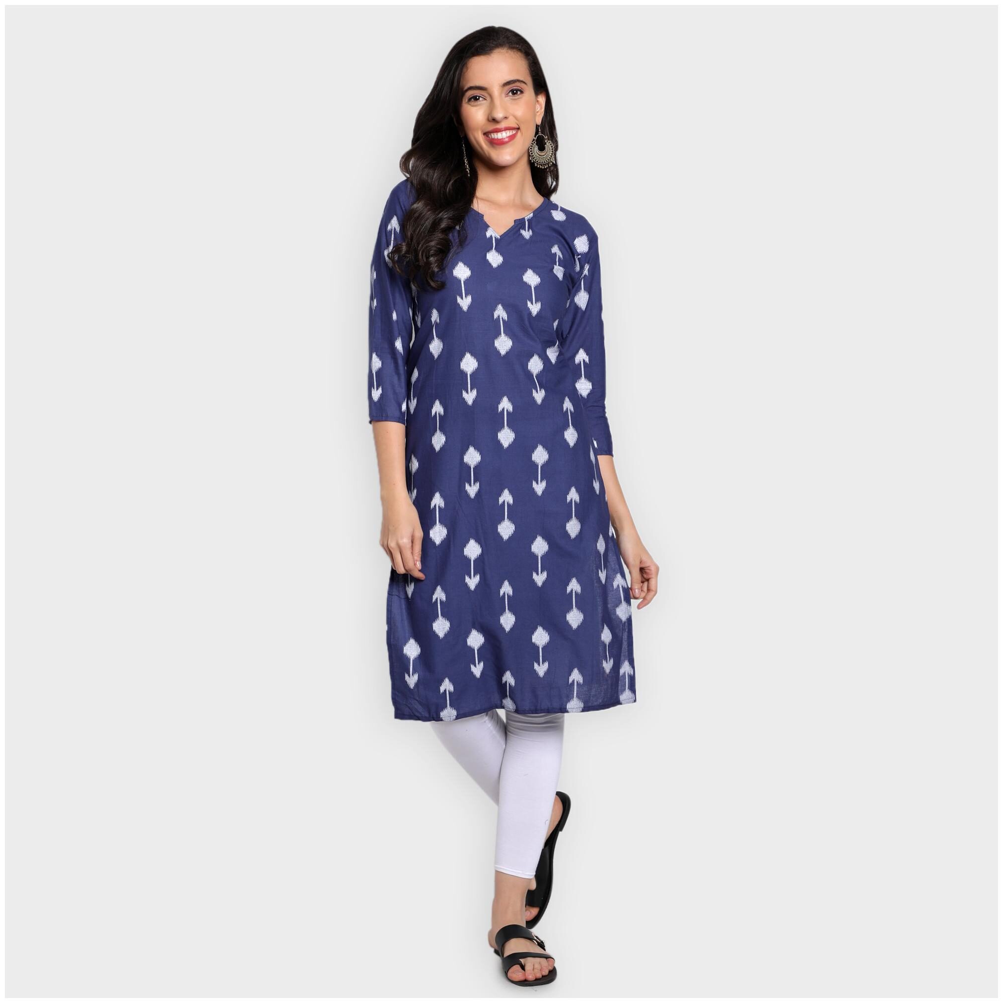

toshani Women Blue Printed Straight Kurta