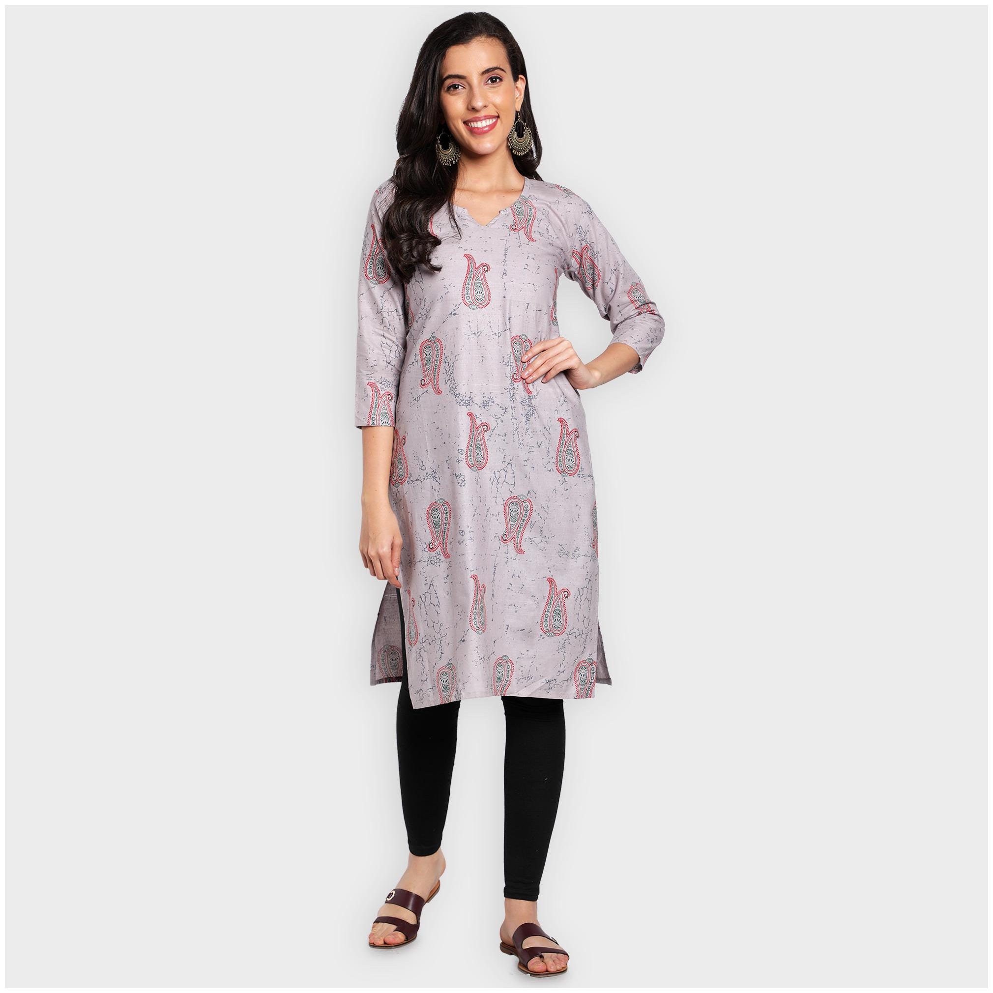 

toshani Women Grey Printed Straight Kurta