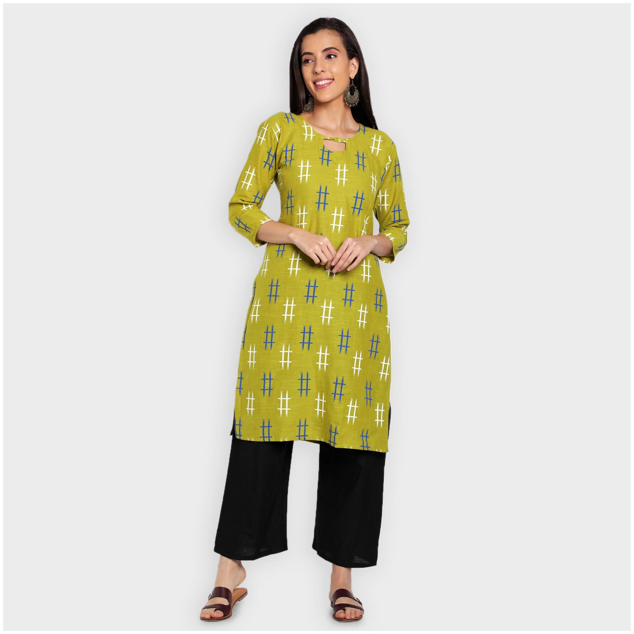 

toshani Women Green Printed Straight Kurta
