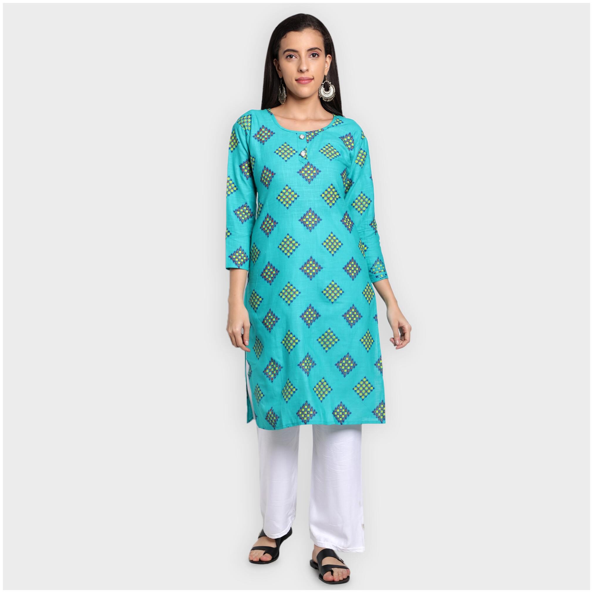 

toshani Women Blue Printed Straight Kurta