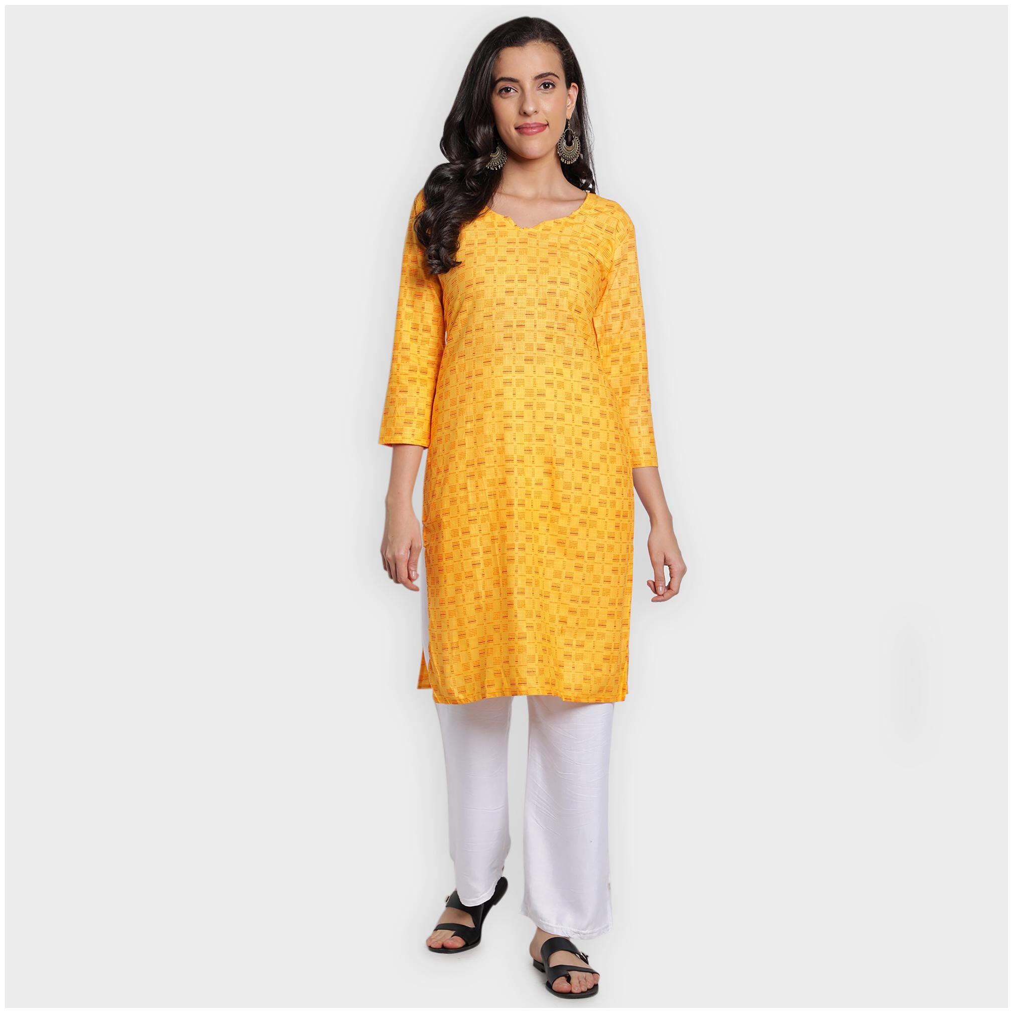 

toshani Women Yellow Printed Straight Kurta