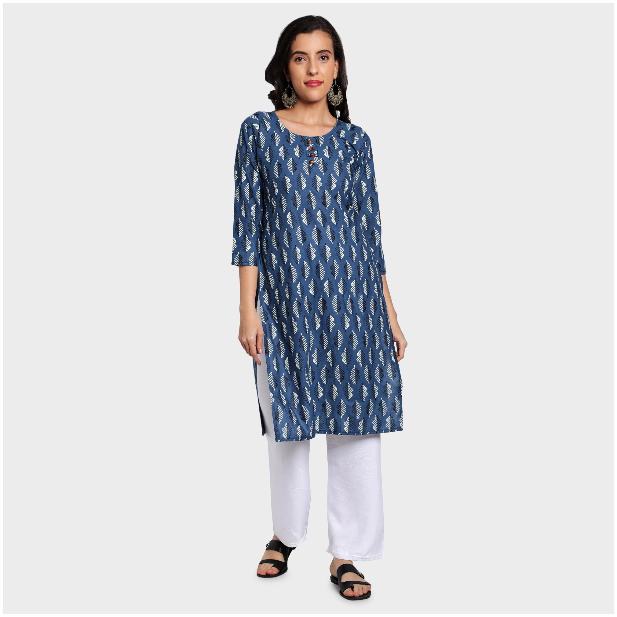 

toshani Women Blue Printed Straight Kurta