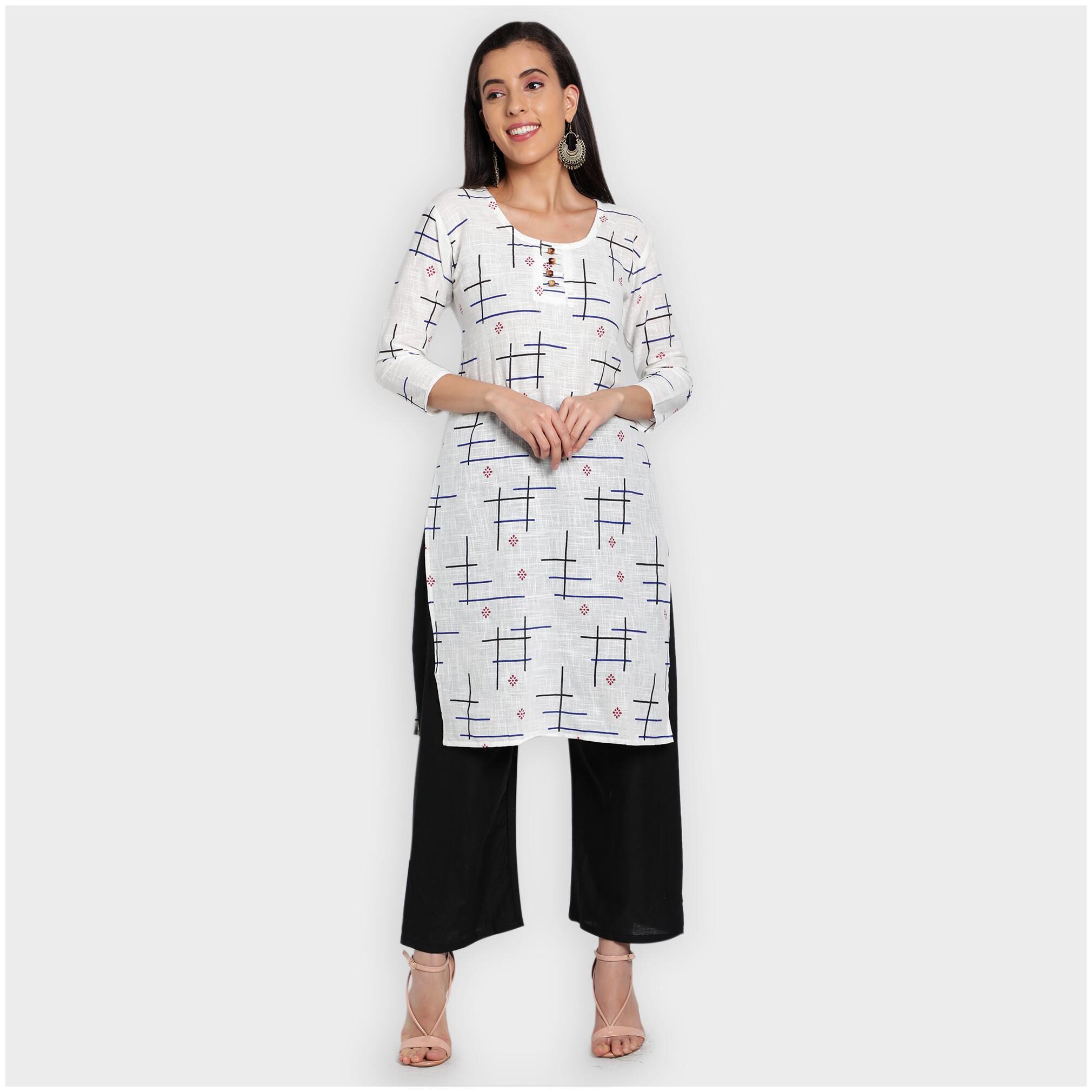 

toshani Women White Printed Straight Kurta