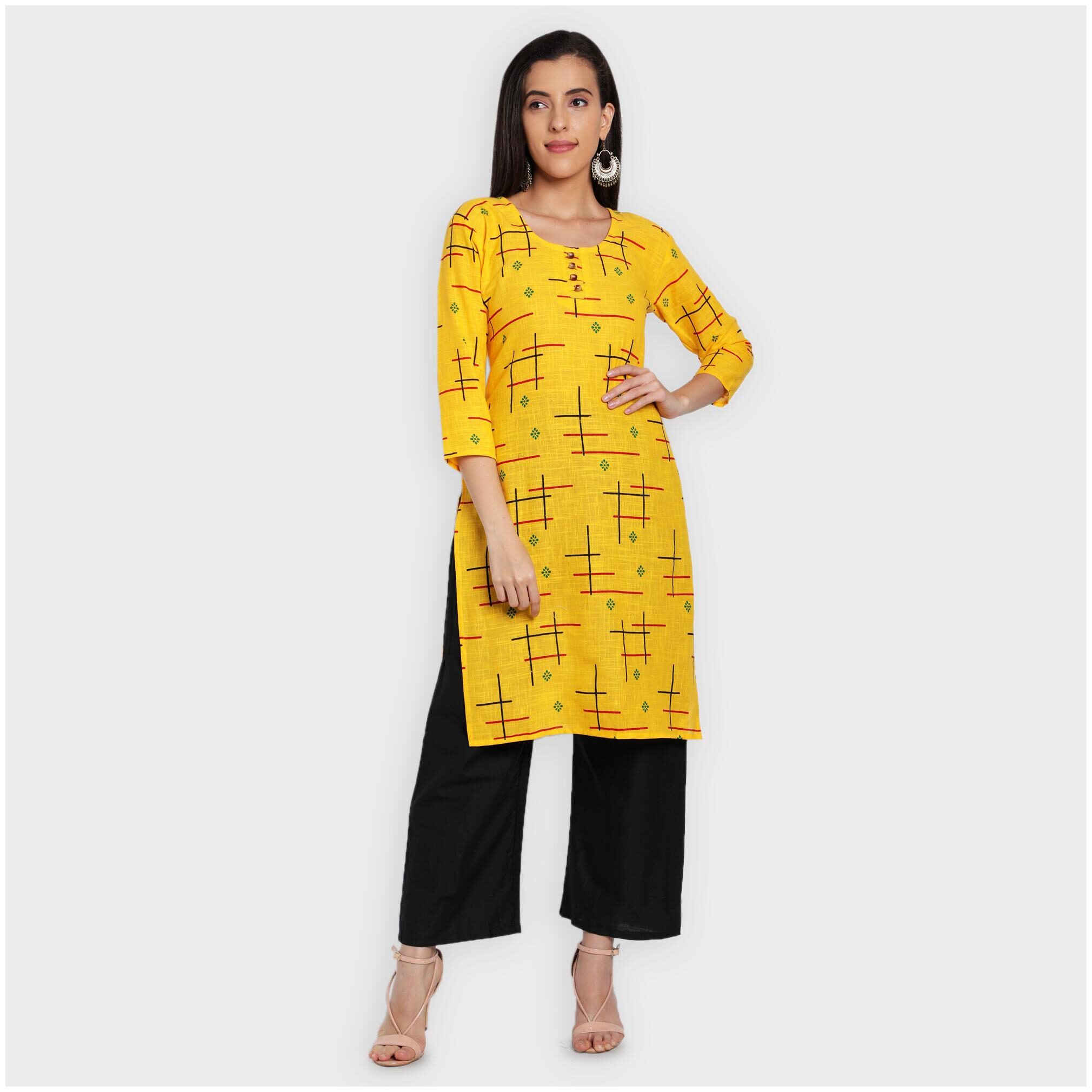 

toshani Women Yellow Printed Straight Kurta