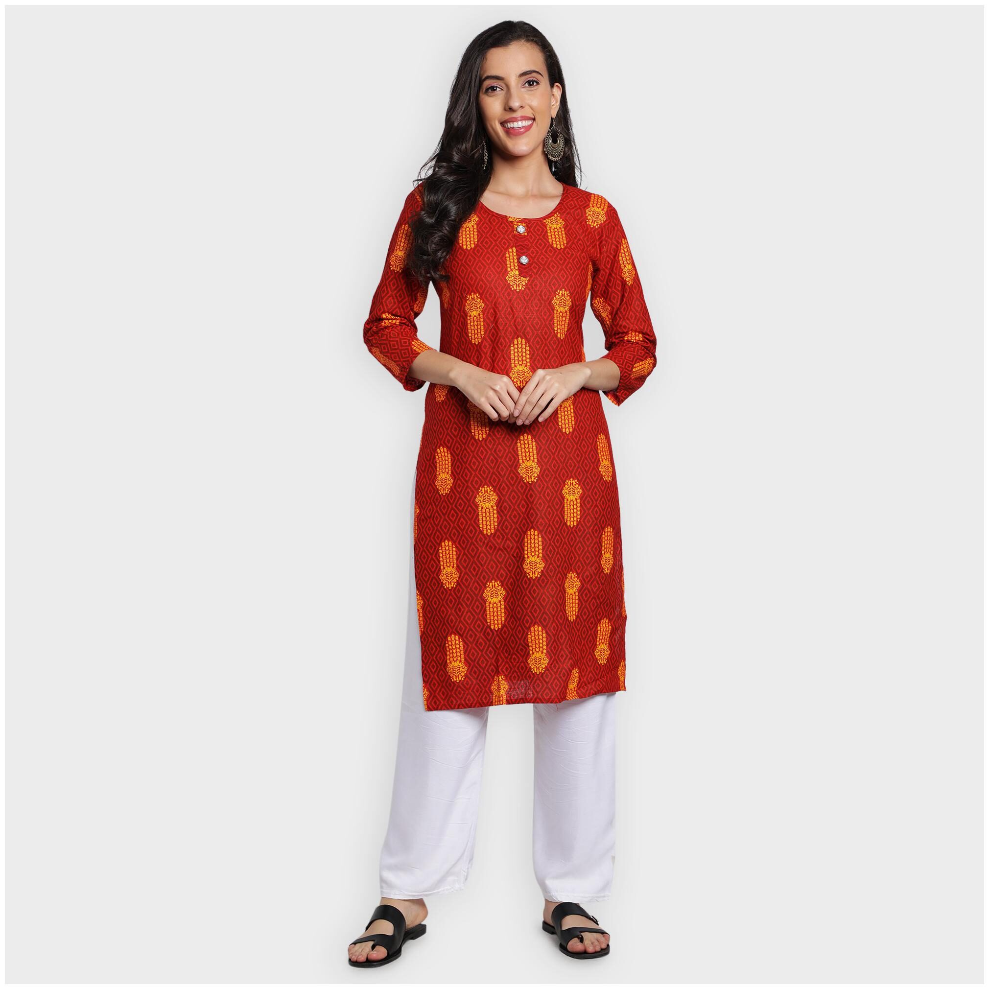 

toshani Women Maroon Printed Straight Kurta