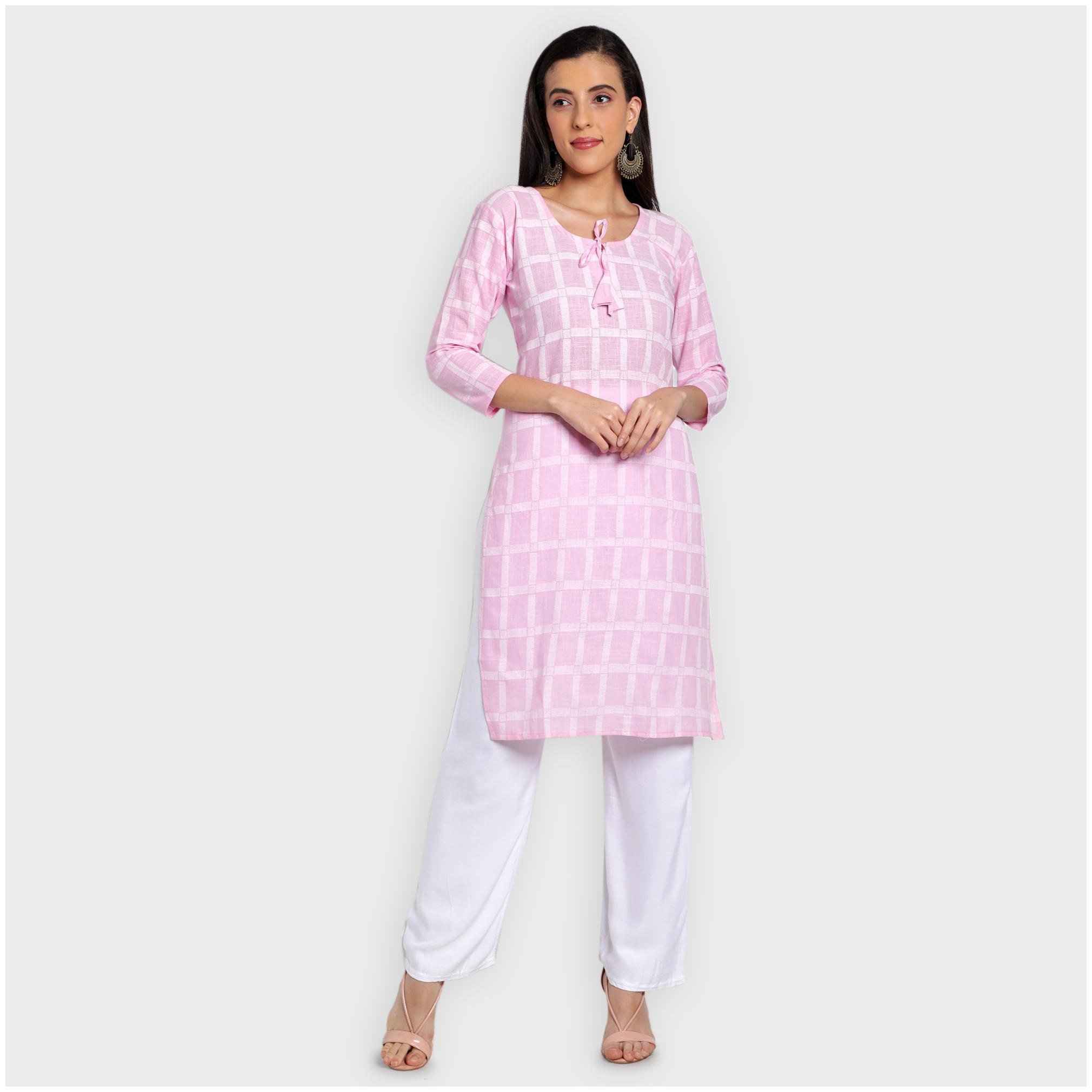 

toshani Cotton Checkered Pink Kurta Palazzo For Women