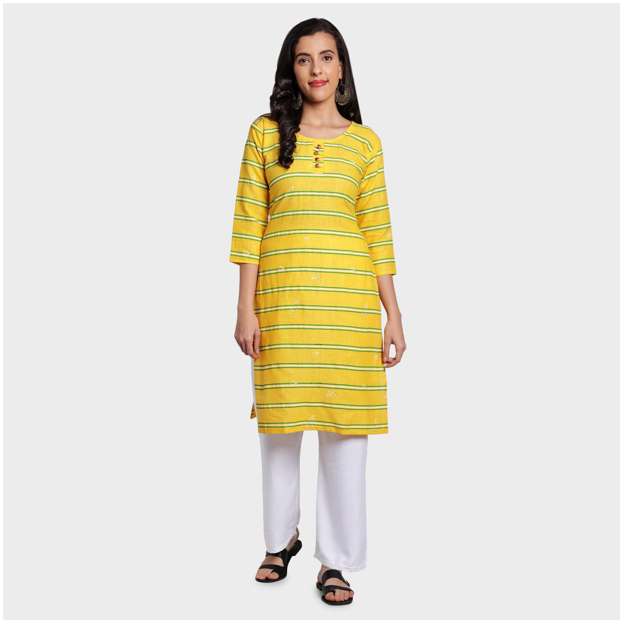 

toshani Women Yellow Striped Straight Kurta