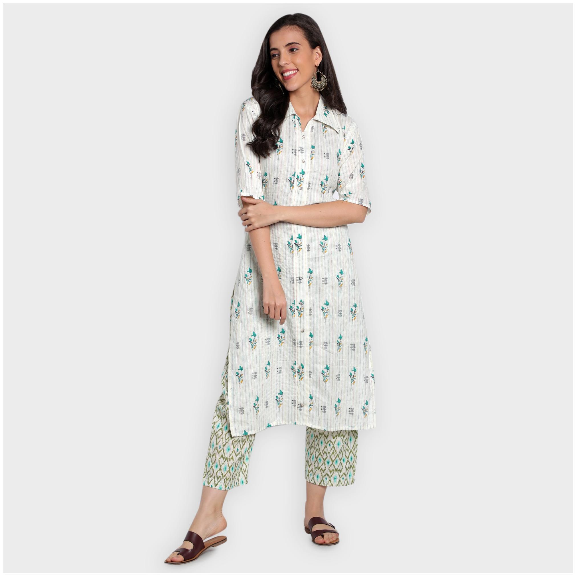 

toshani Women White Floral Straight Kurta With Palazzo