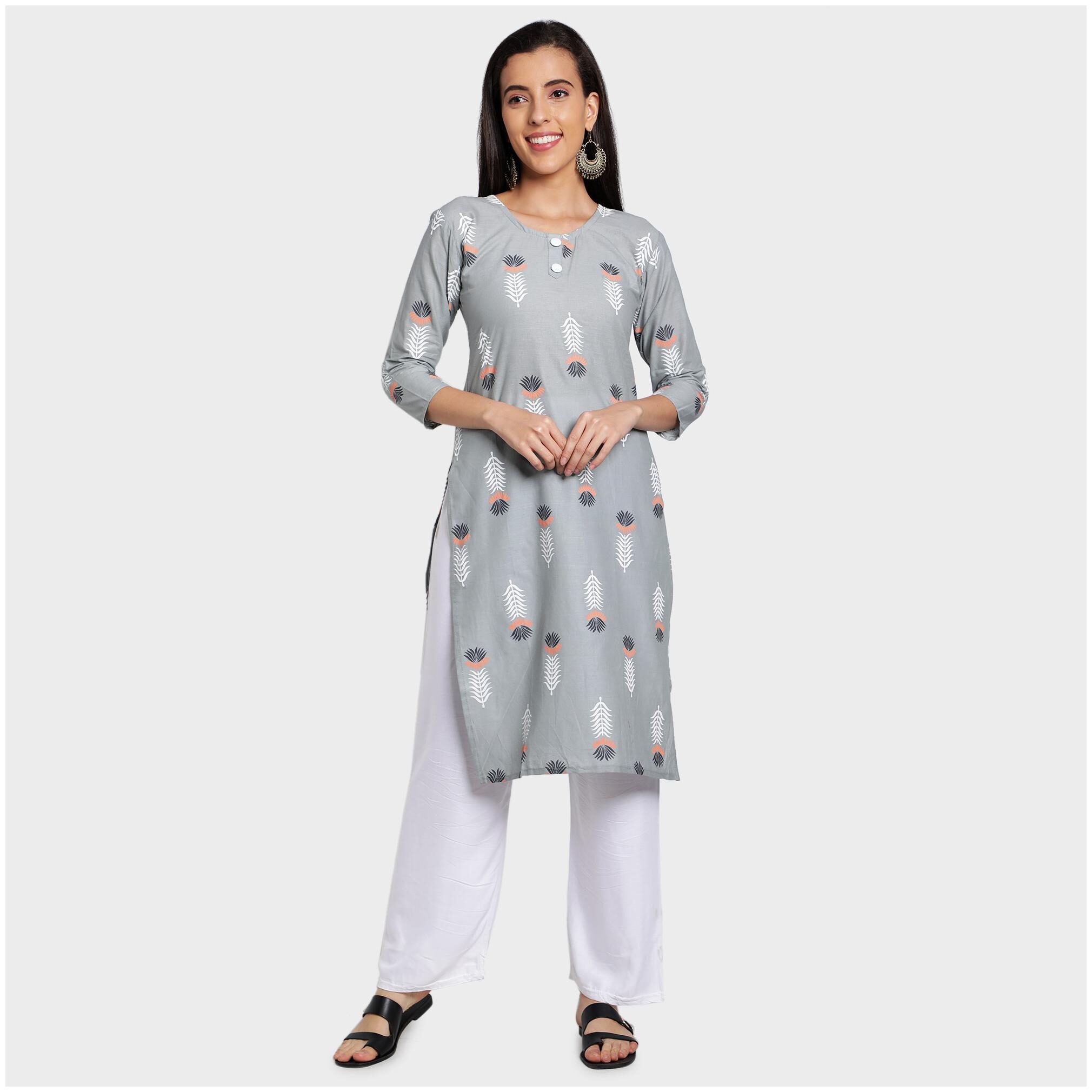 

toshani Women Grey Printed Straight Kurta