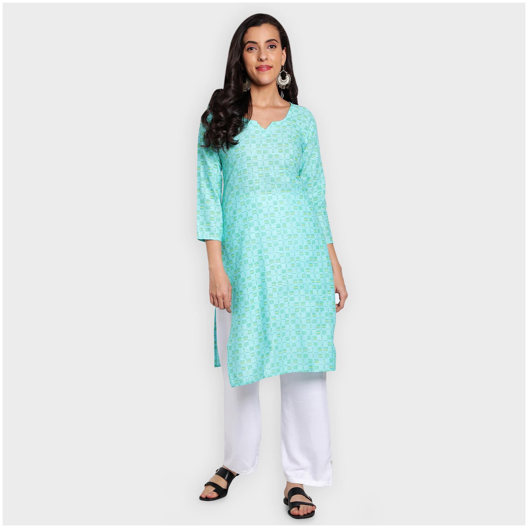 

toshani Women Turquoise Printed Straight Kurta