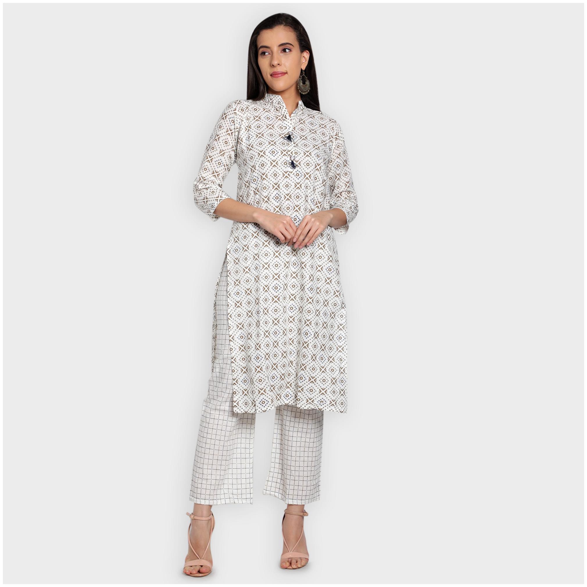 

toshani Women White Printed Straight Kurta With Palazzo