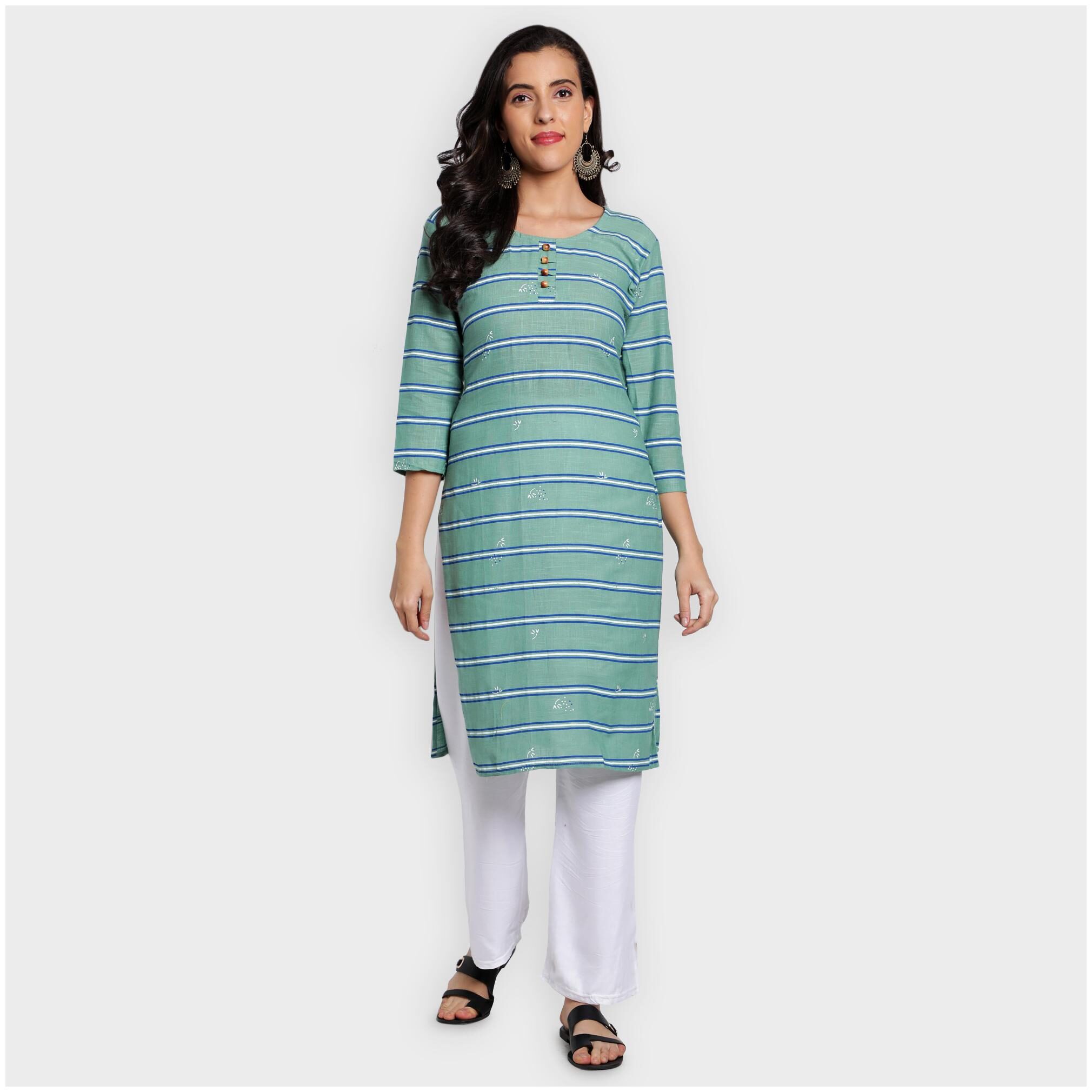 

toshani Women Blue Striped Straight Kurta