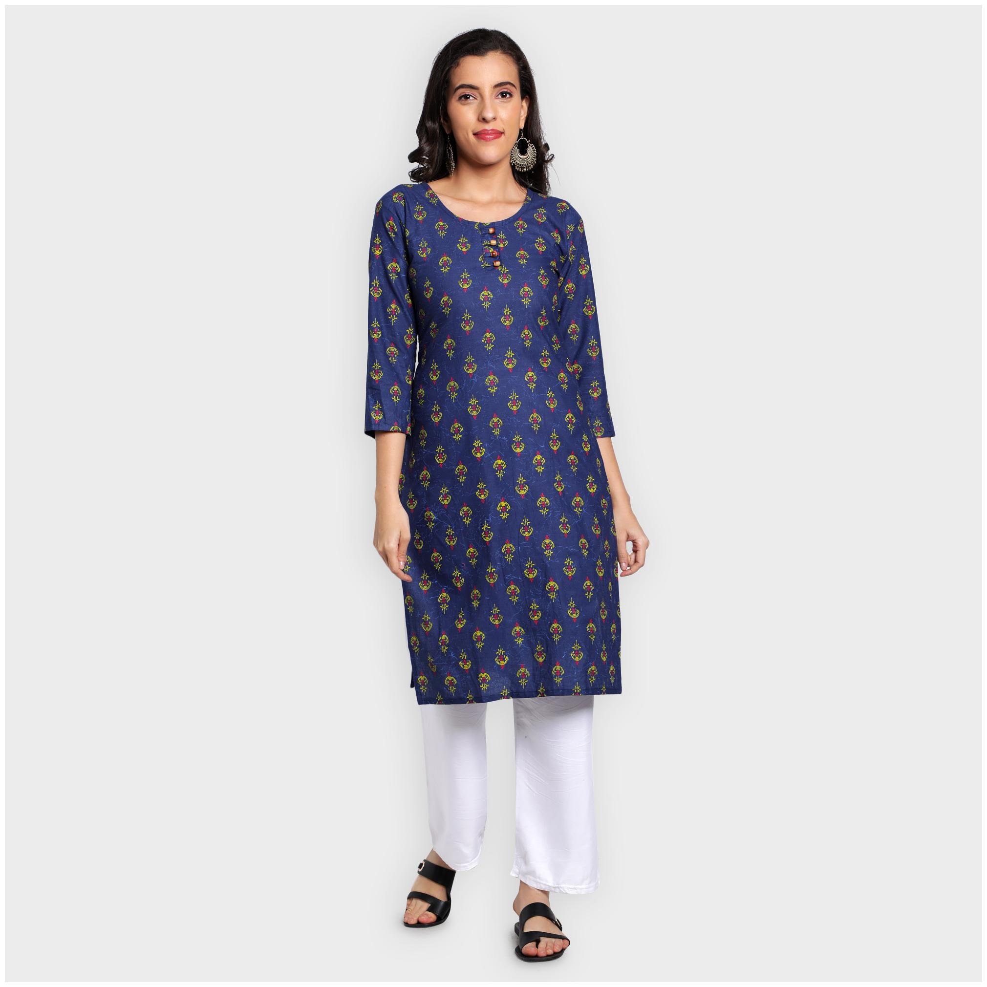 

toshani Women Blue Printed Straight Kurta