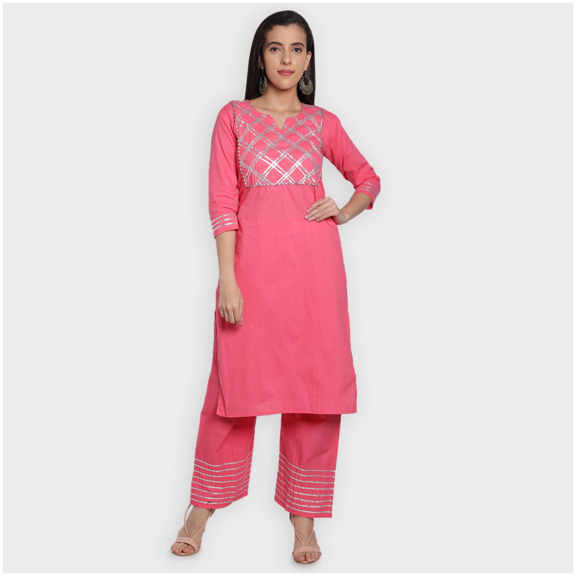 

Toshani Women Cotton Embroidered Pink Kurta With Palazzo
