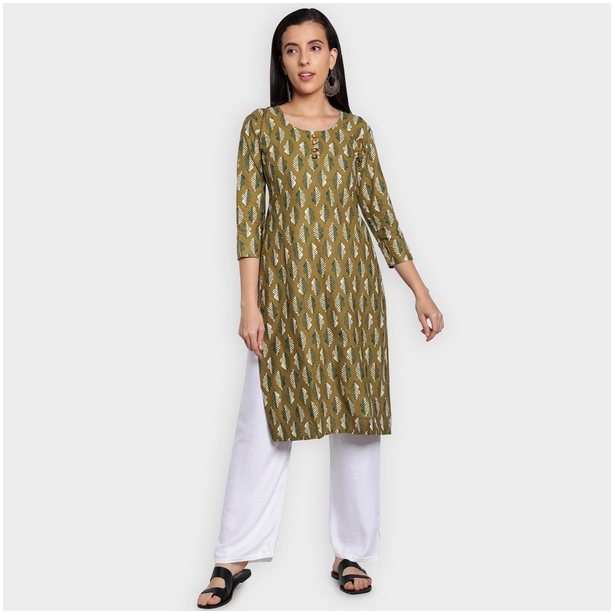 

toshani Women Green Printed Straight Kurta
