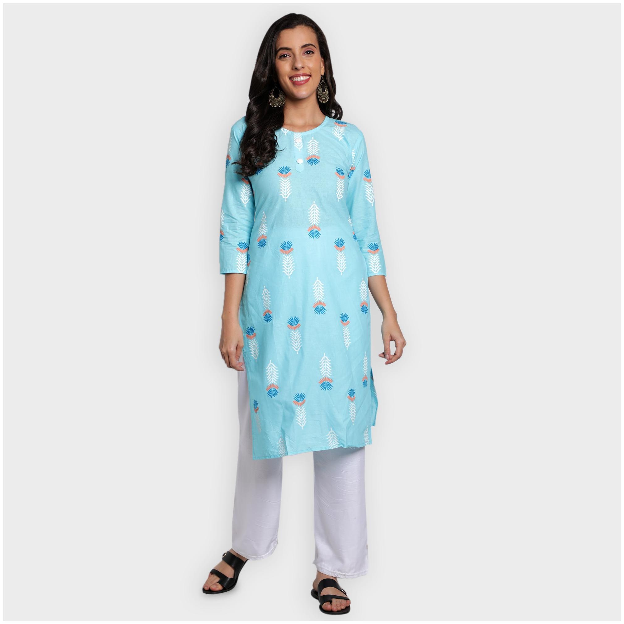

toshani Women Blue Printed Straight Kurta