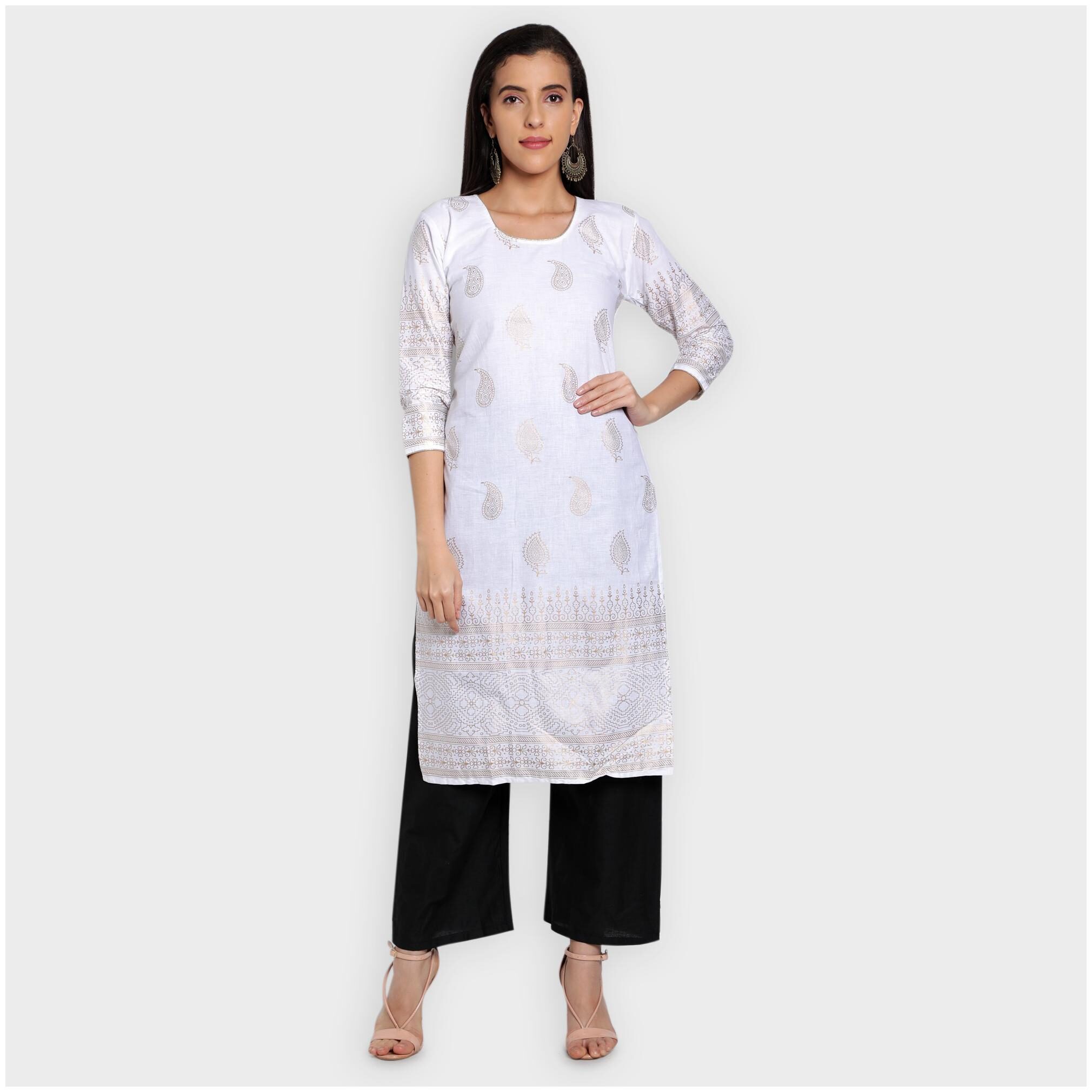 

toshani Women White Printed Straight Kurta With Palazzo