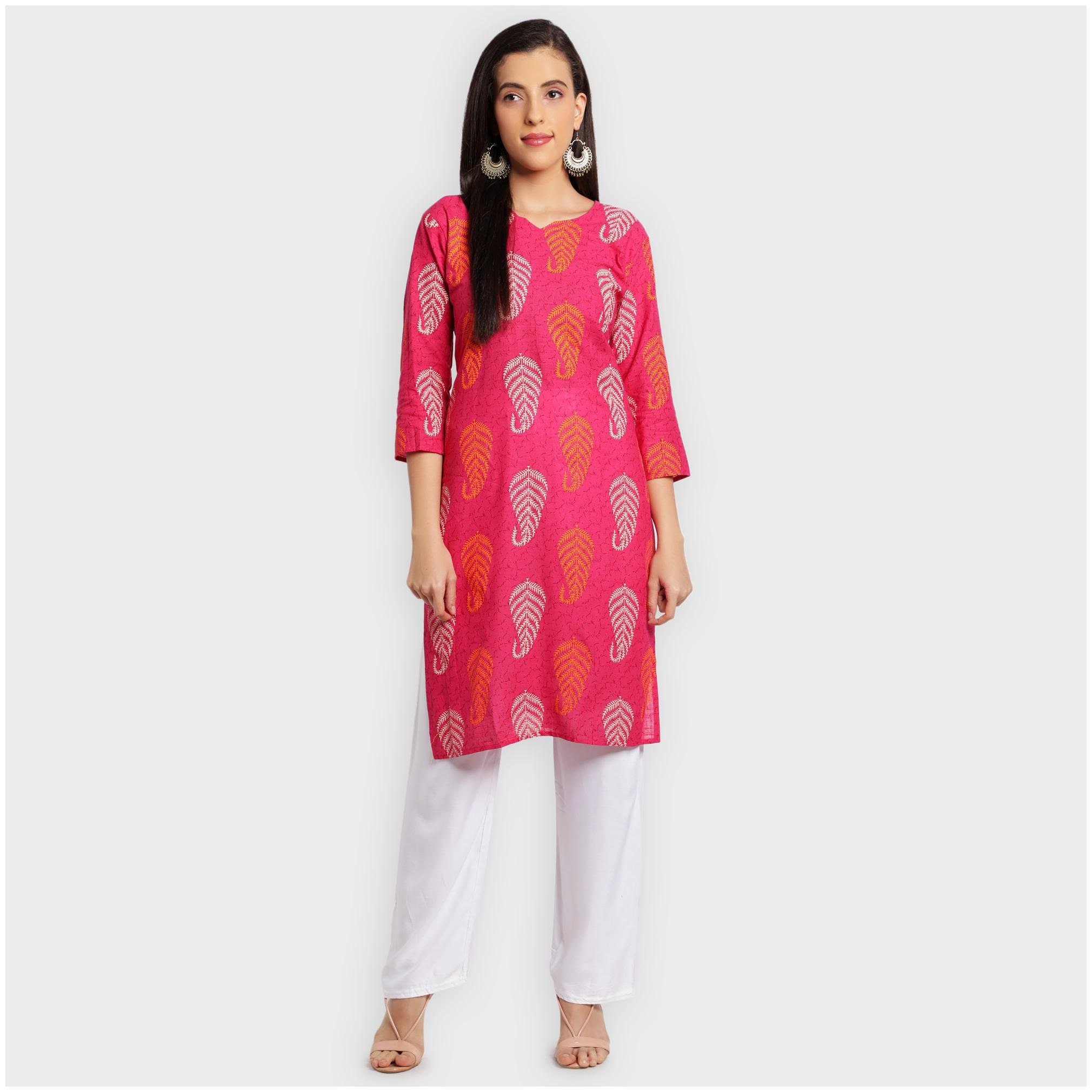 

toshani Women Pink Printed Straight Kurta With Palazzo