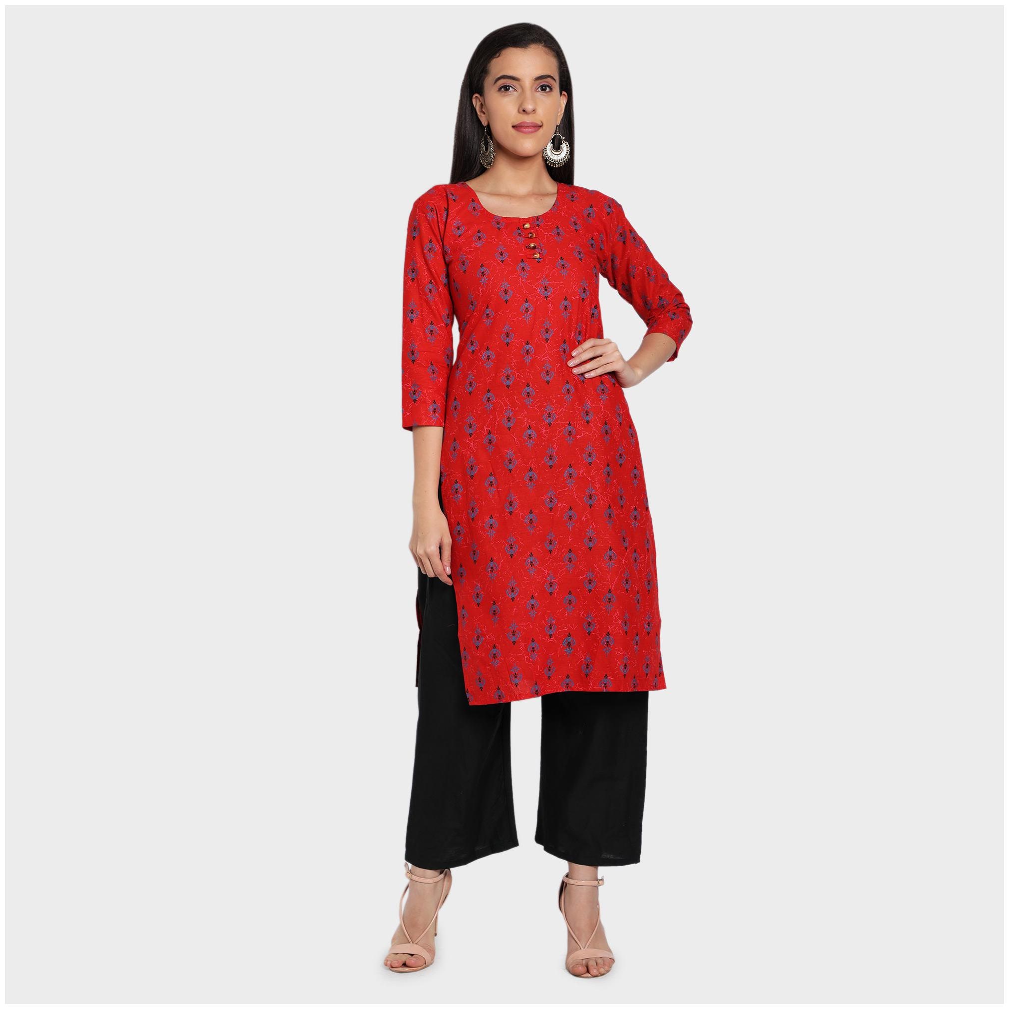 

toshani Women Red Printed Straight Kurta