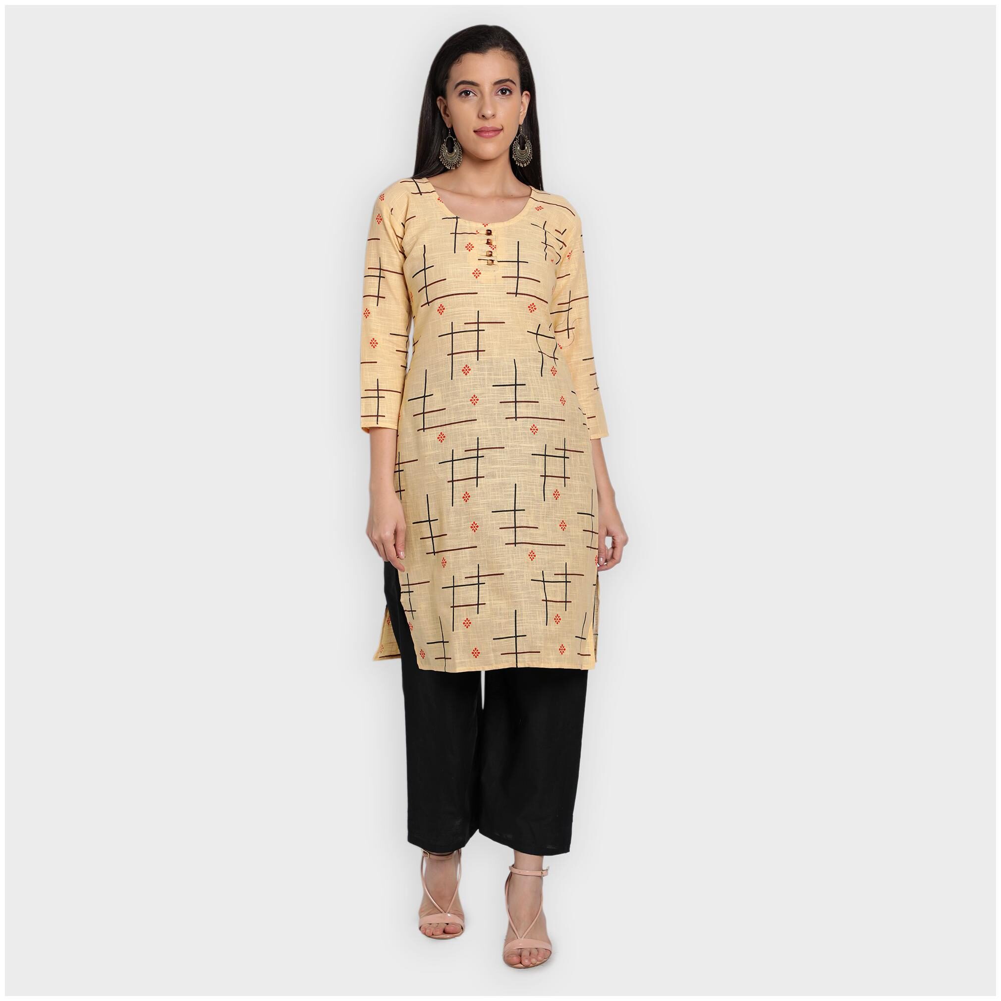 

toshani Women Beige Printed Straight Kurta