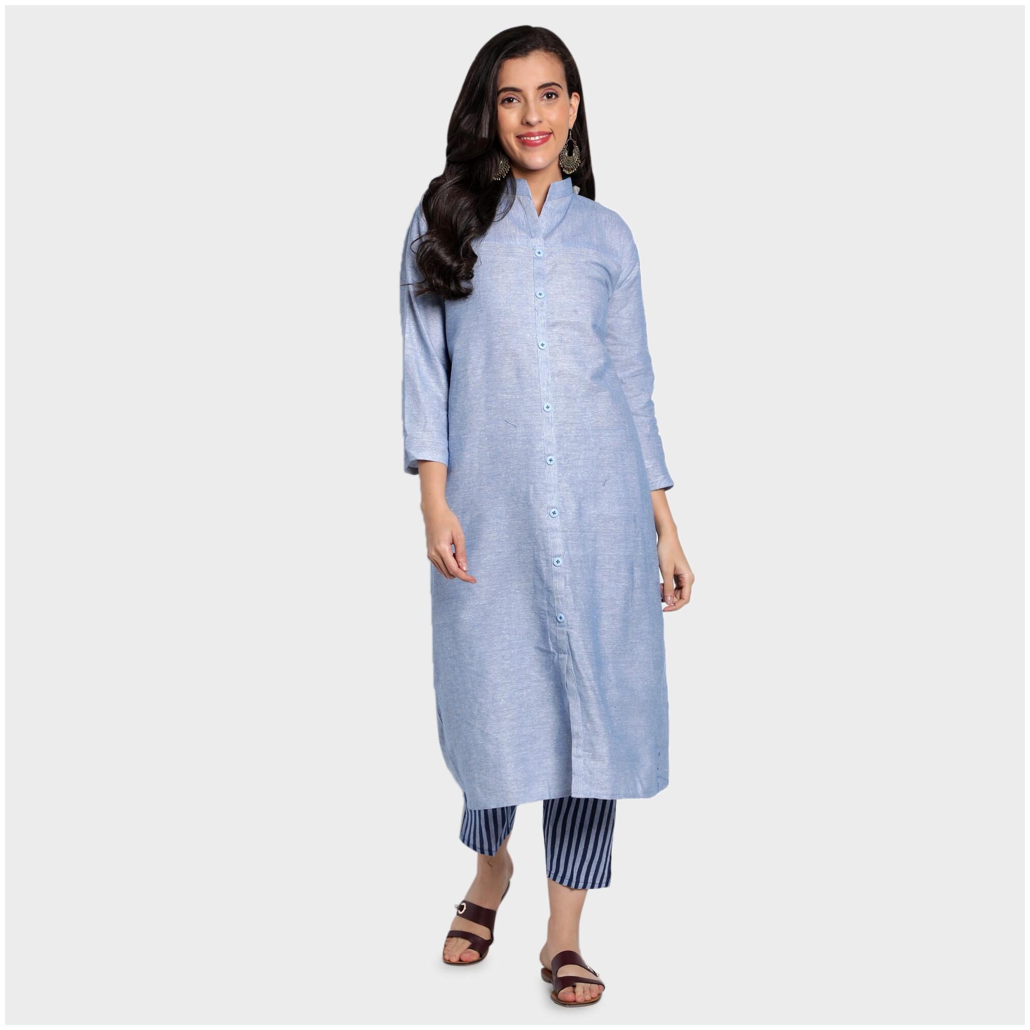 

toshani Women Blue Solid Straight Kurta With Pants
