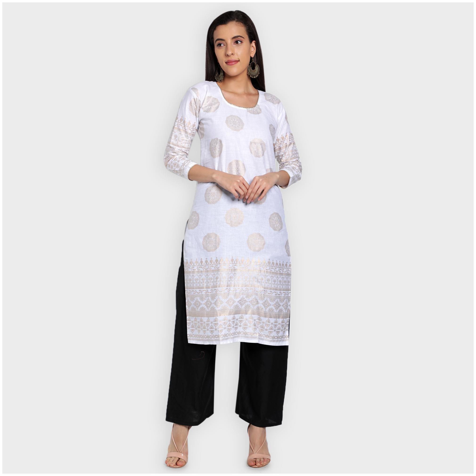 

toshani Women White Printed Straight Kurta With Palazzo