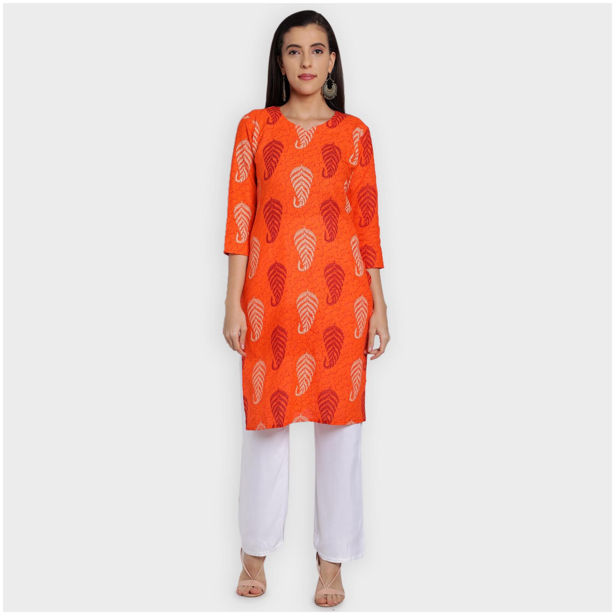 

toshani Women Orange Printed Straight Kurta With Palazzo