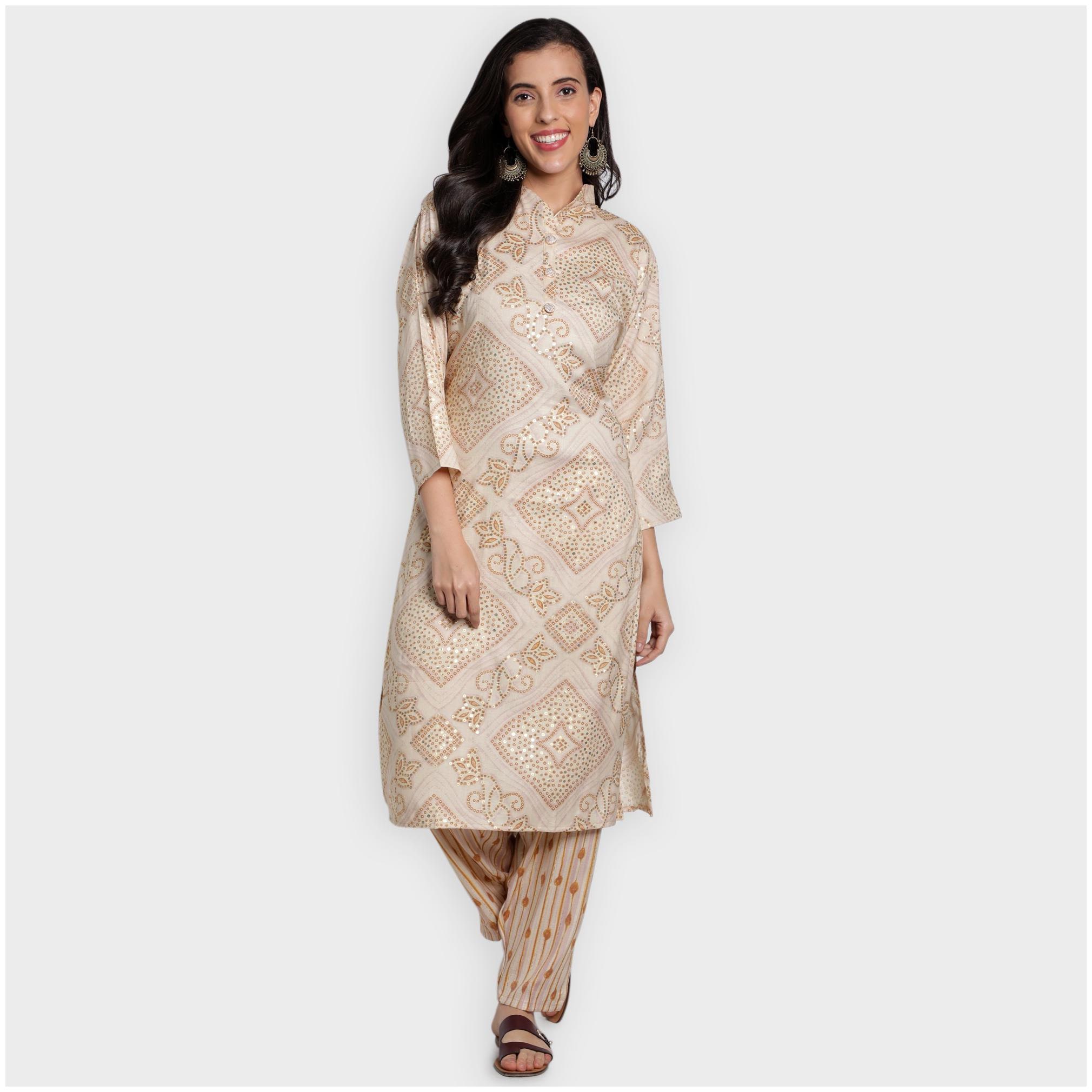 

toshani Women Beige Printed Straight Kurta With Palazzo