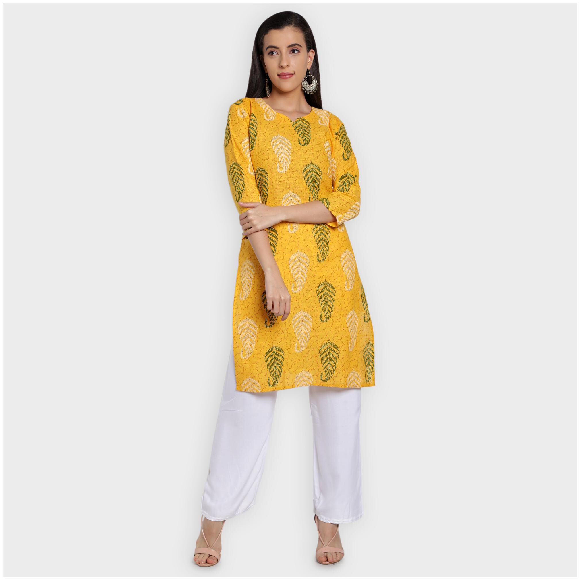 

toshani Women Yellow Printed Straight Kurta With Palazzo