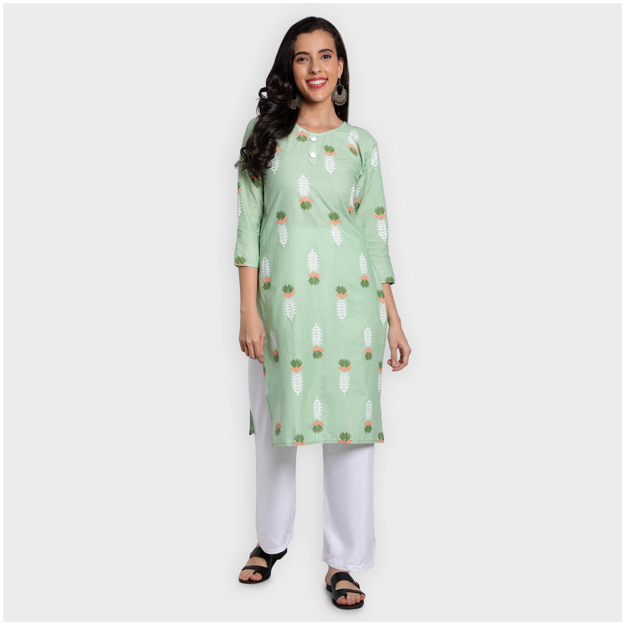 

toshani Women Green Printed Straight Kurta