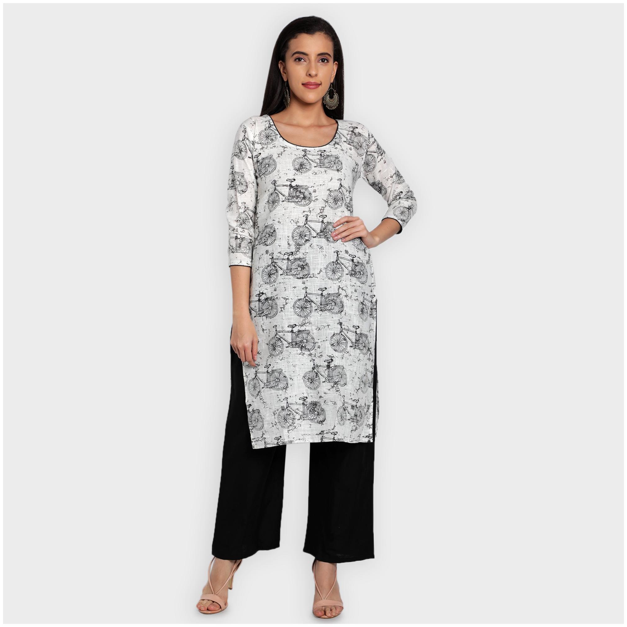 

toshani Women White Printed Straight Kurta With Palazzo