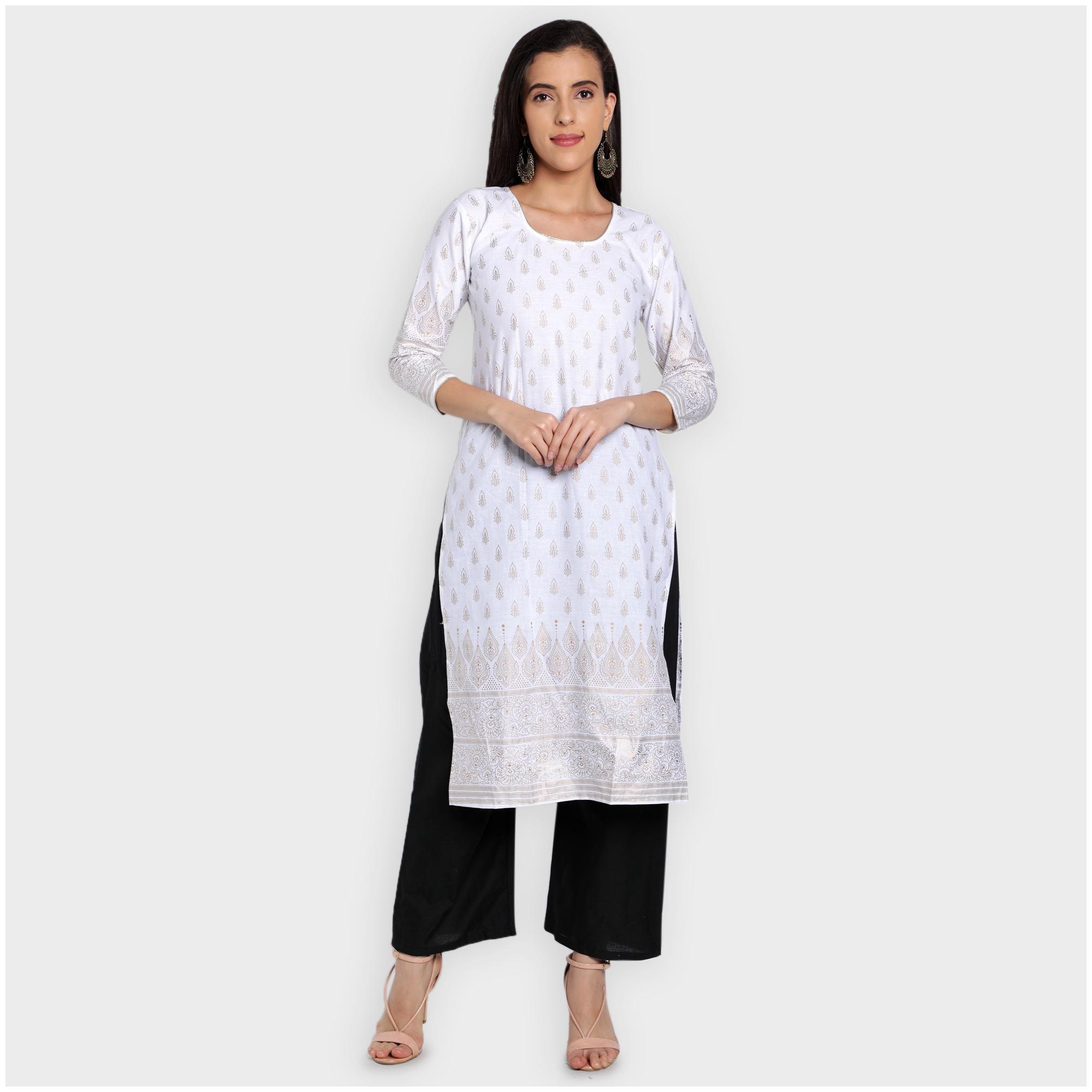 

toshani Women White Printed Straight Kurta With Palazzo
