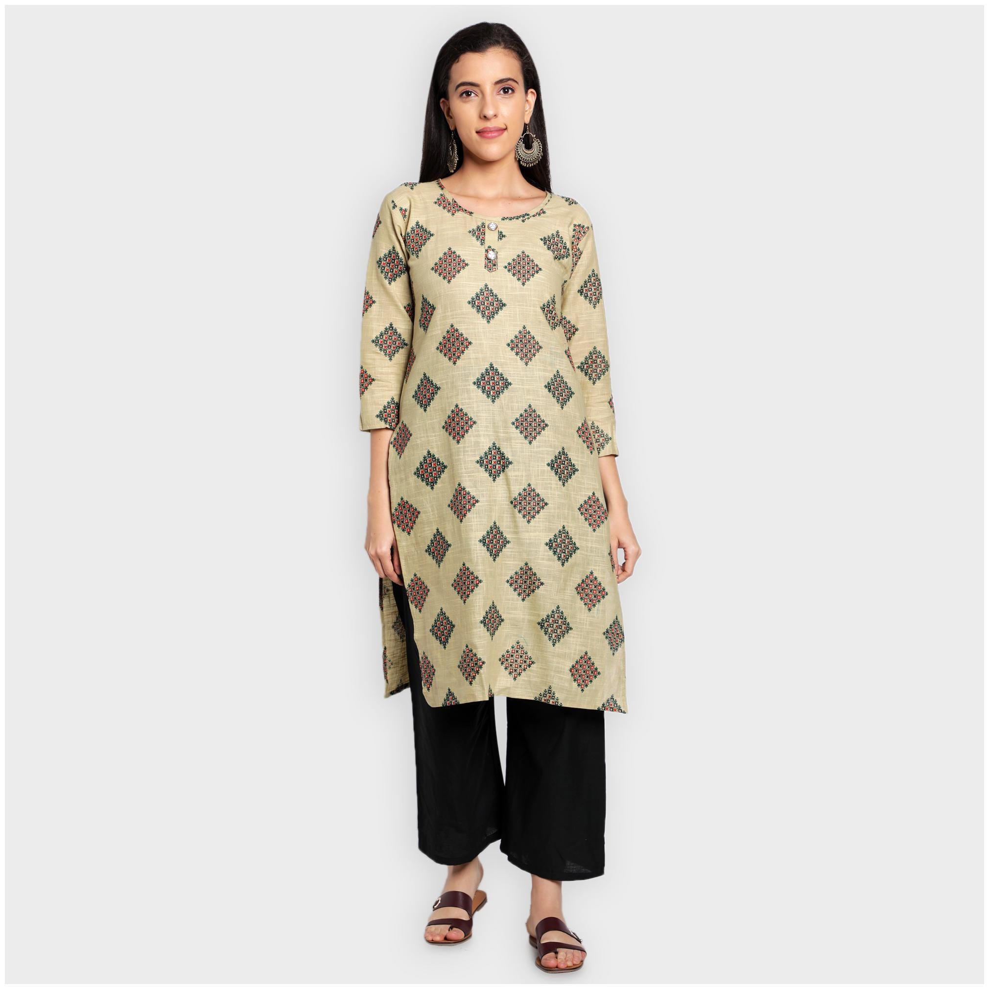 

toshani Women Beige Printed Straight Kurta
