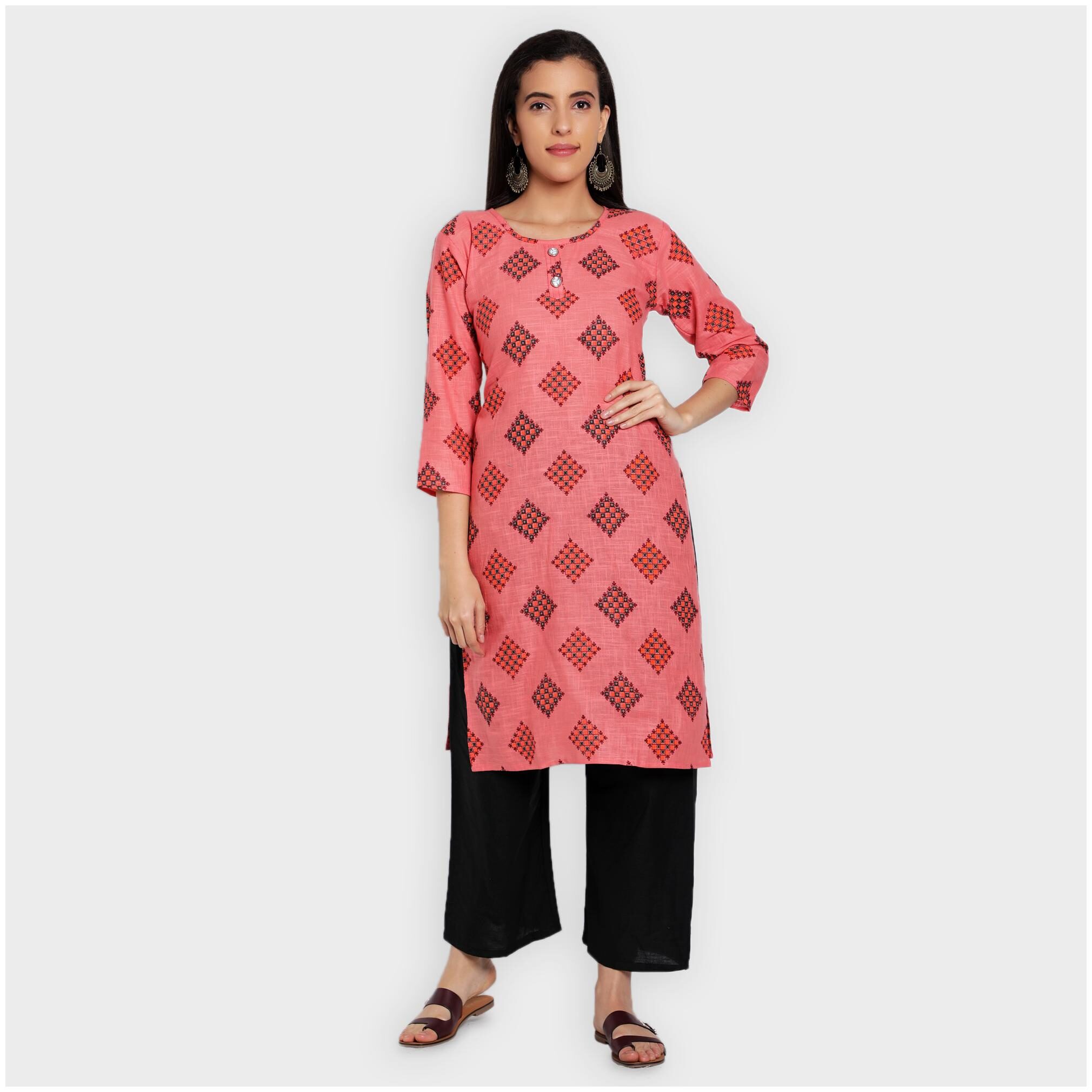 

toshani Women Peach Printed Straight Kurta