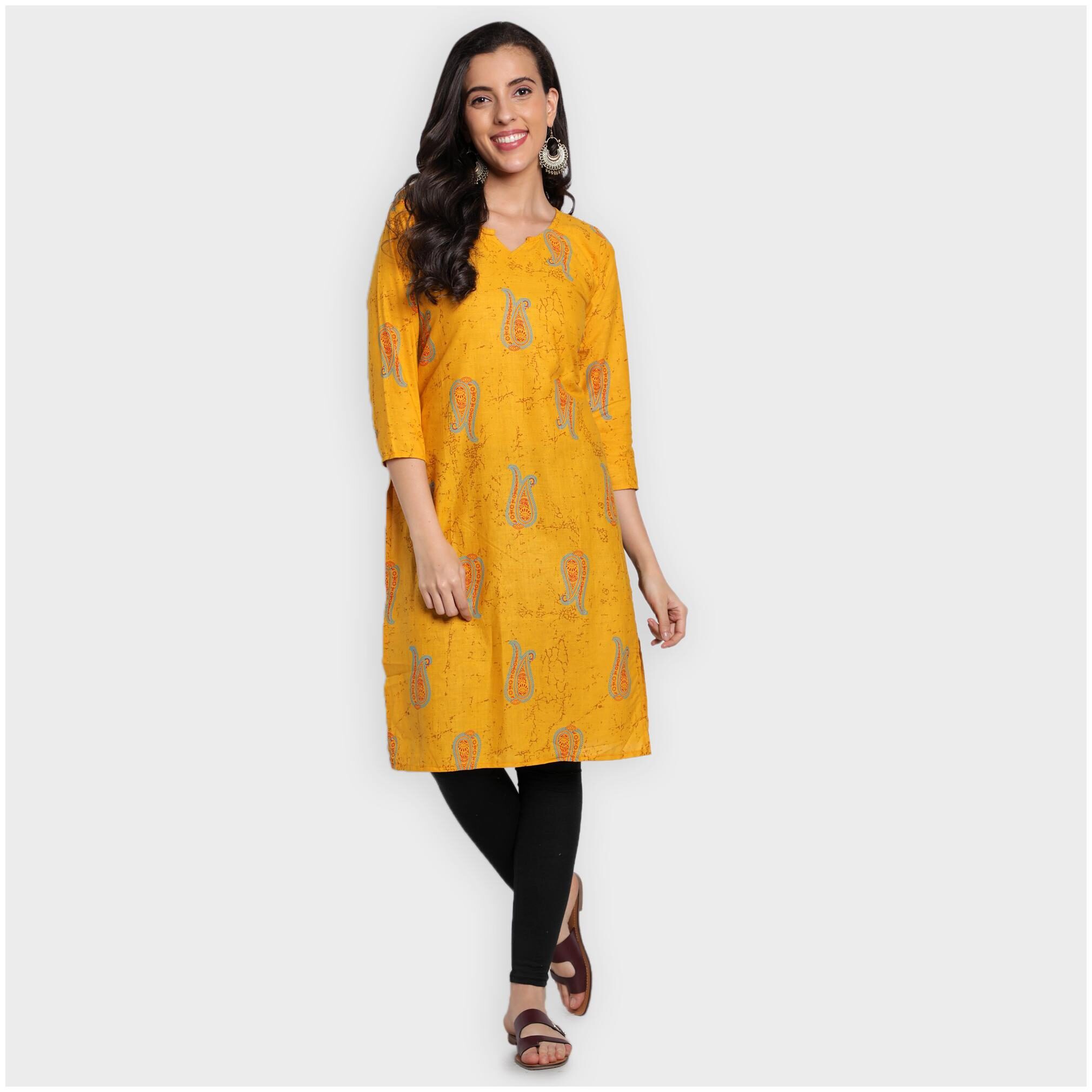 

toshani Women Yellow Printed Straight Kurta
