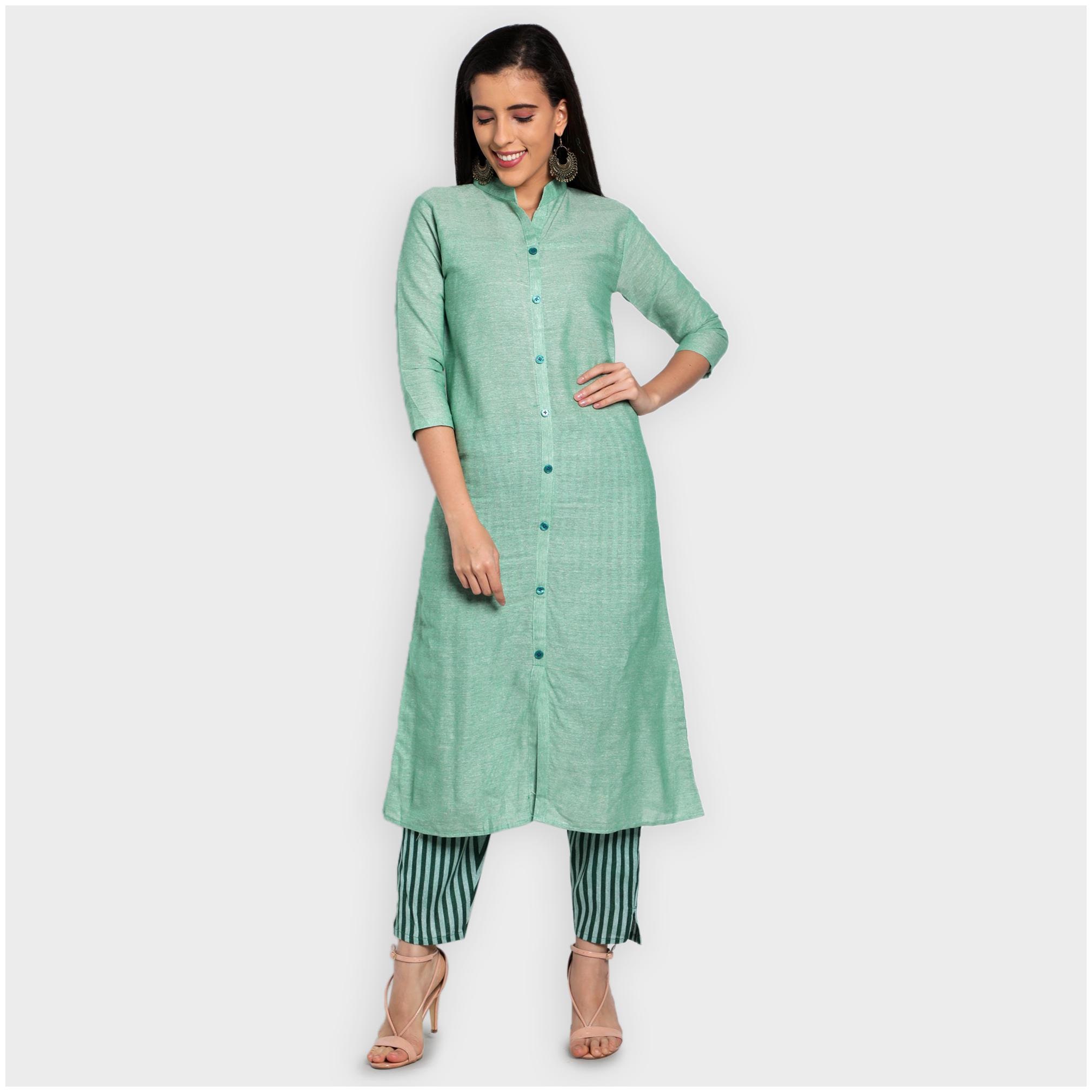 

toshani Women Green Solid Straight Kurta With Pants