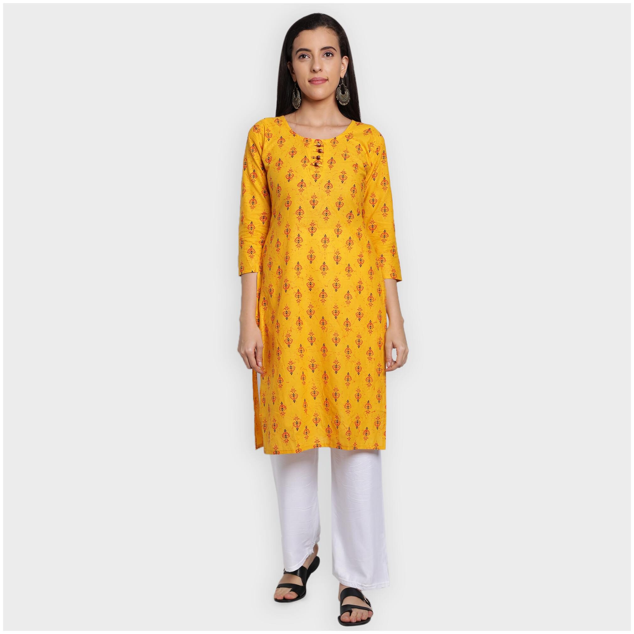 

toshani Women Yellow Printed Straight Kurta