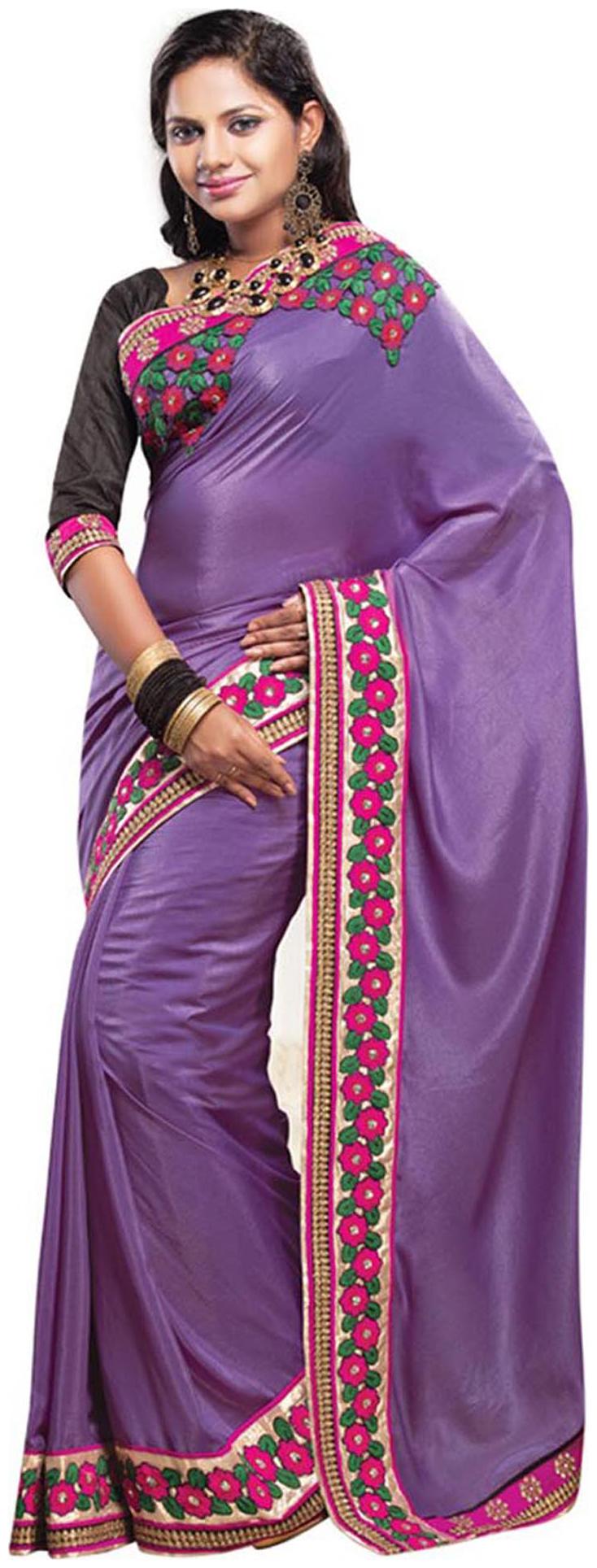 

Touch Trends Purple Embroidered Universal Regular Saree With Blouse Without blouse