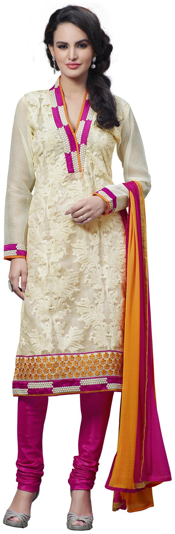 

Touch Trends Cream Art Silk Dress Material