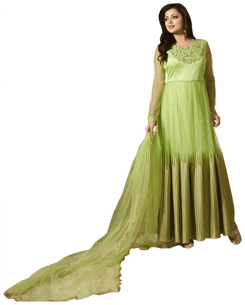 

Touch Trends Pista Green Net Dress Material