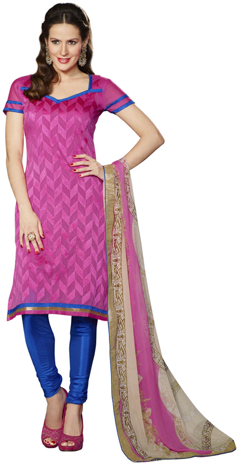 

Touch Trends Pink Chanderi Dress Material