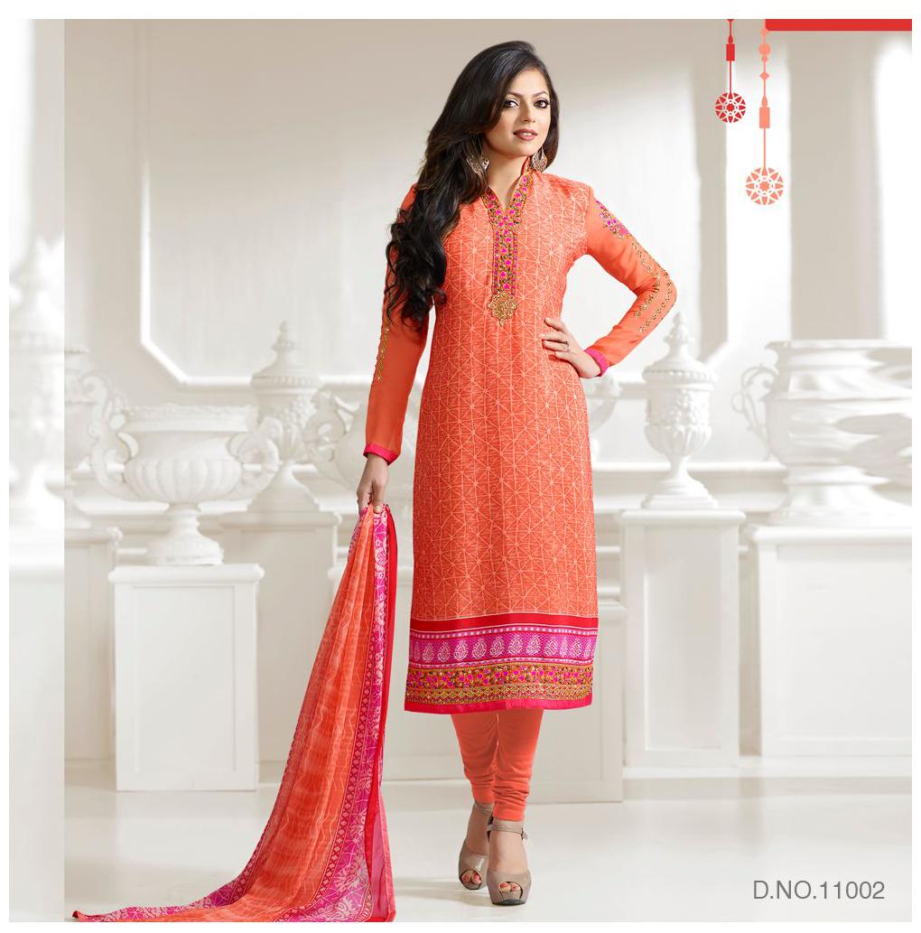 

Touch Trends Peach Exclusive Silky Crepe Dress Material