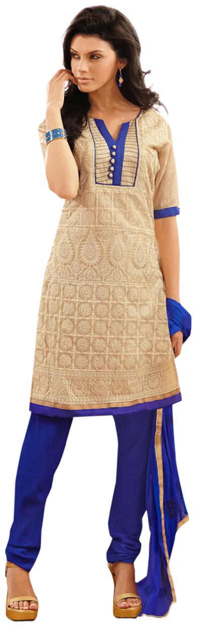 

Touch Trends Beige Chanderi Dress Material