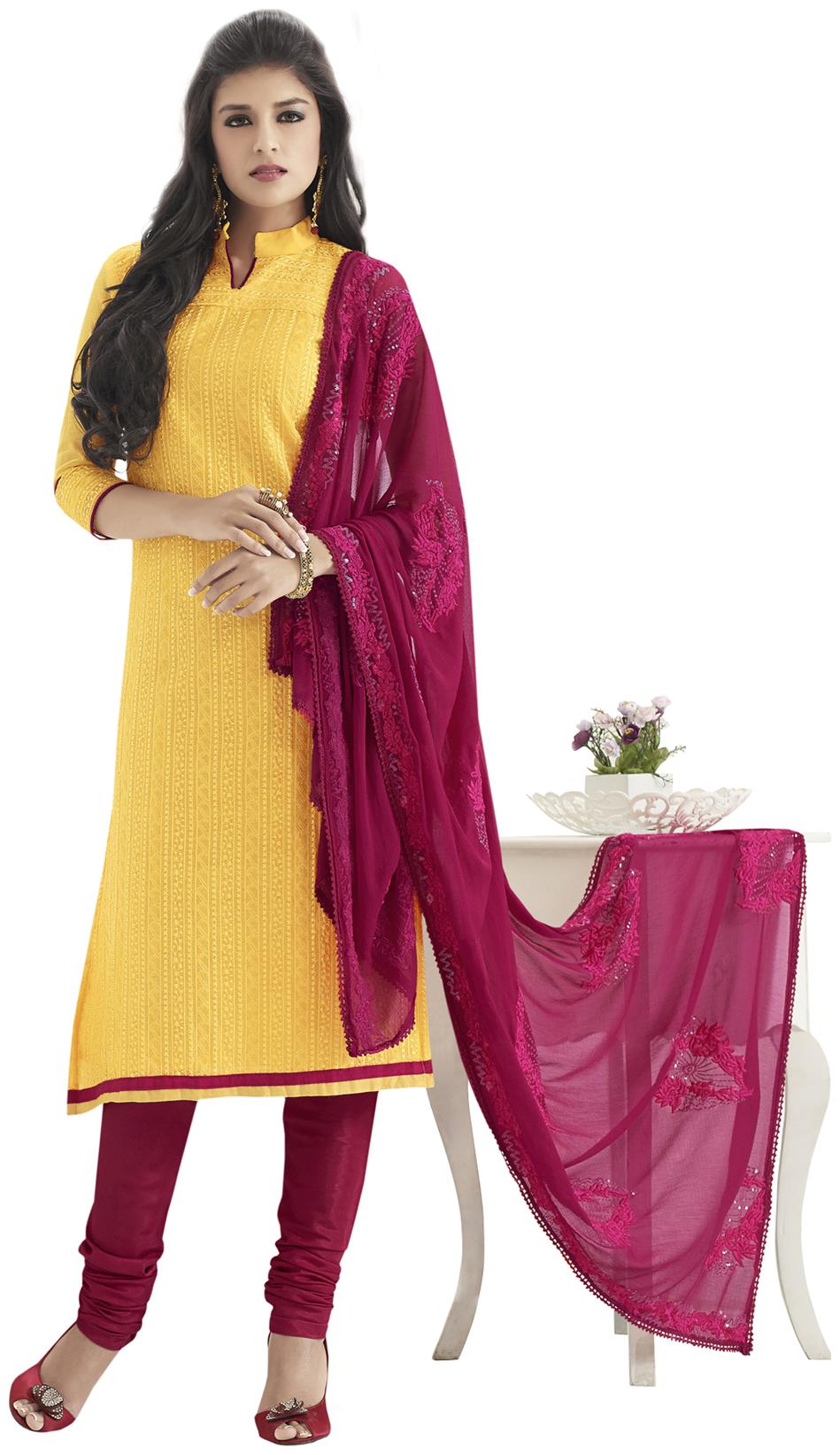 

Touch Trends Yellow Chanderi Silk Dress Material
