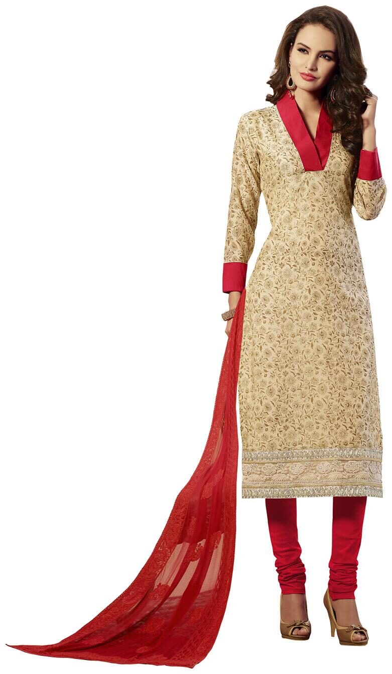 

Touch Trends Beige Chanderi Cotton Dress Material