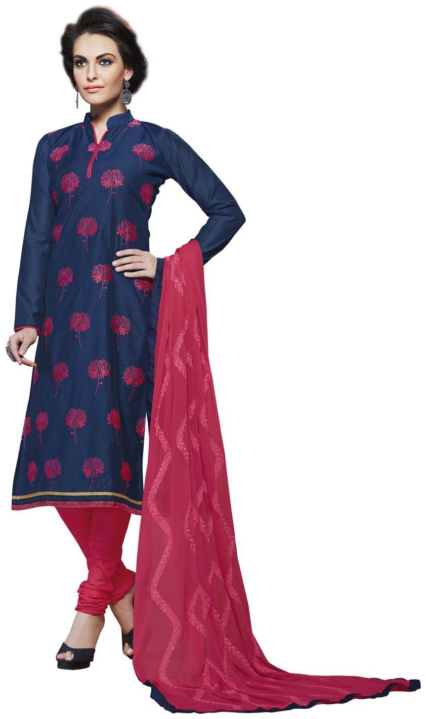 

Touch Trends Navy Blue Chanderi Dress Material